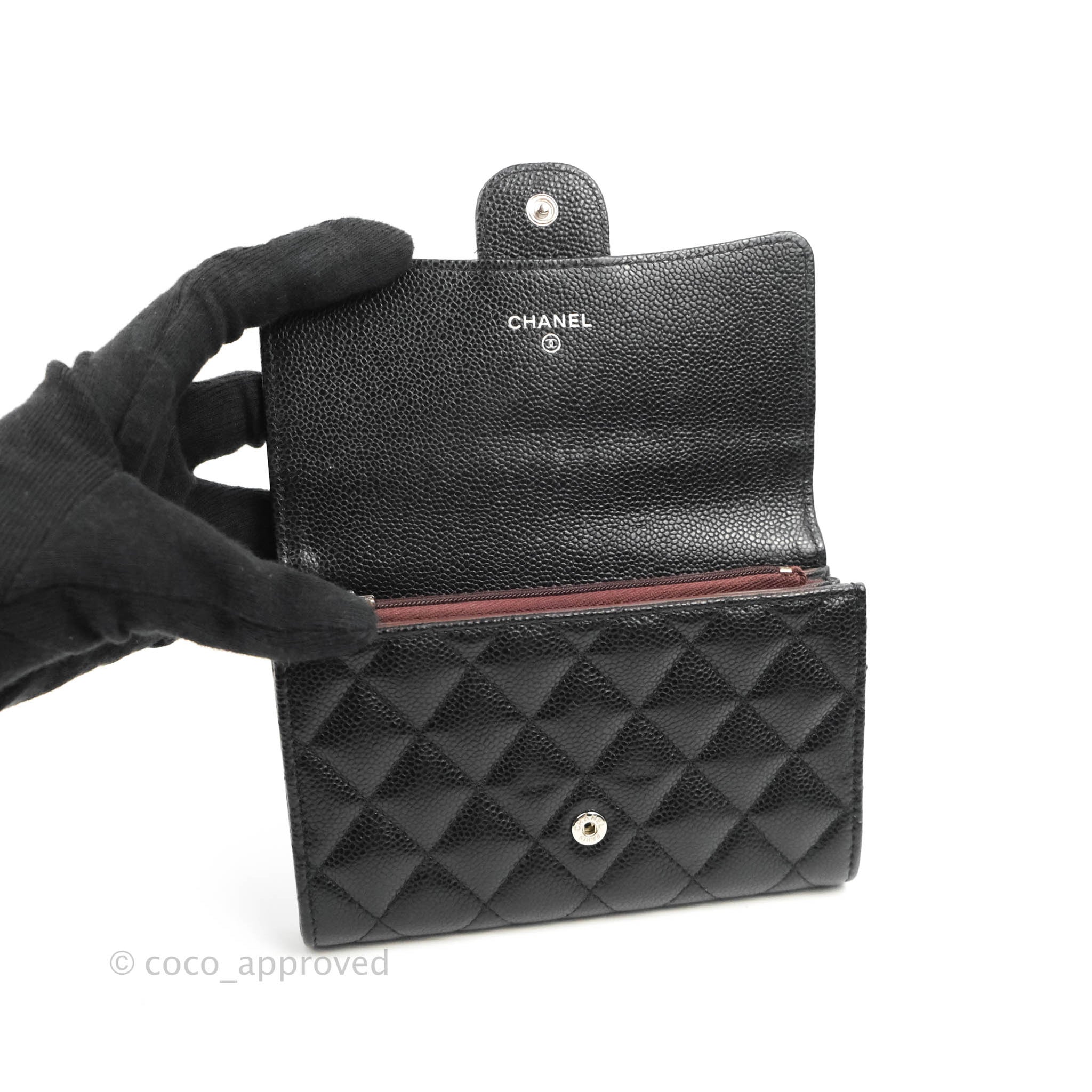Chanel Classic Quilted Medium Flap Wallet Black Caviar Silver