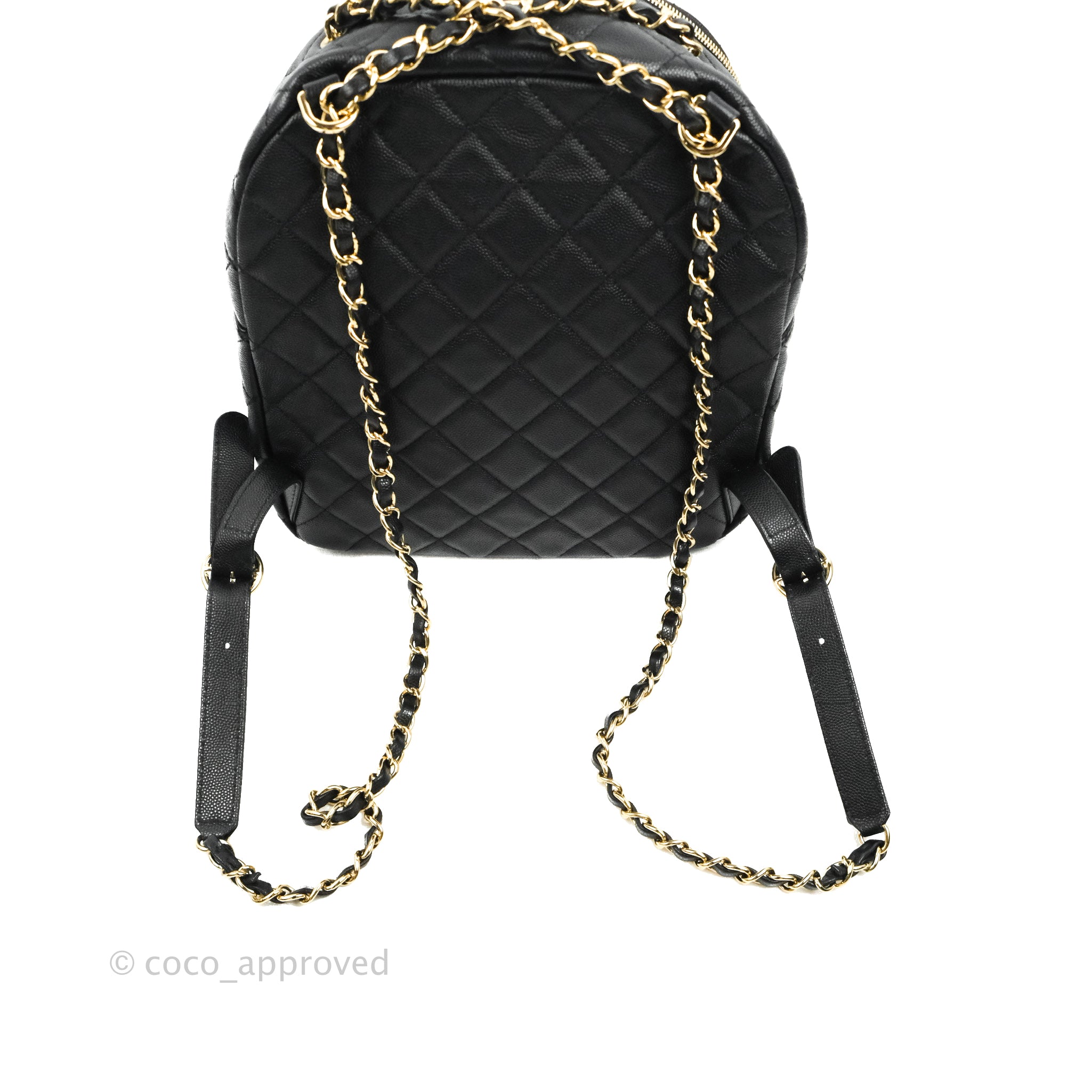 Chanel Quilted Large CC Day Backpack Black Caviar Gold Hardware