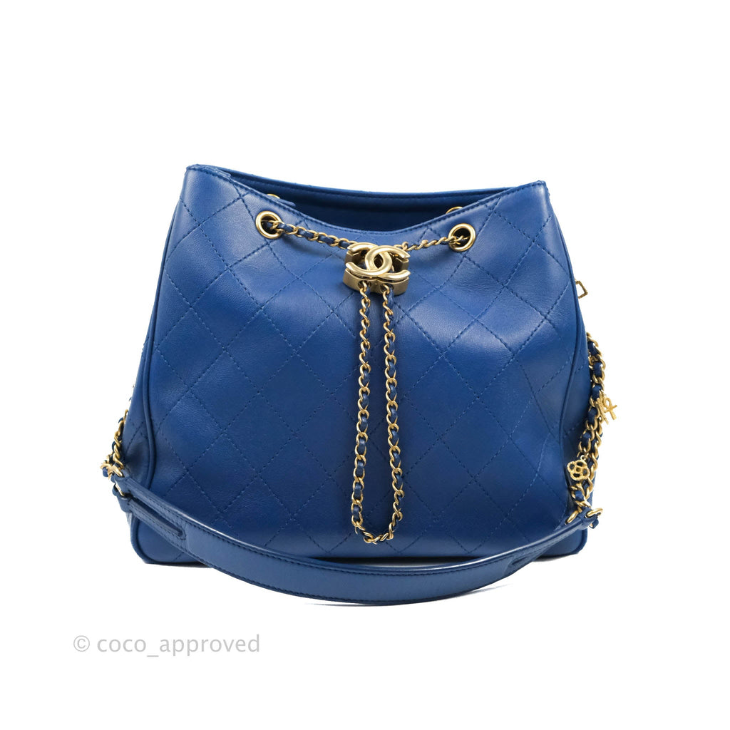 Chanel Egyptian Amulet Drawstring Bucket Bag Navy Aged Gold Hardware