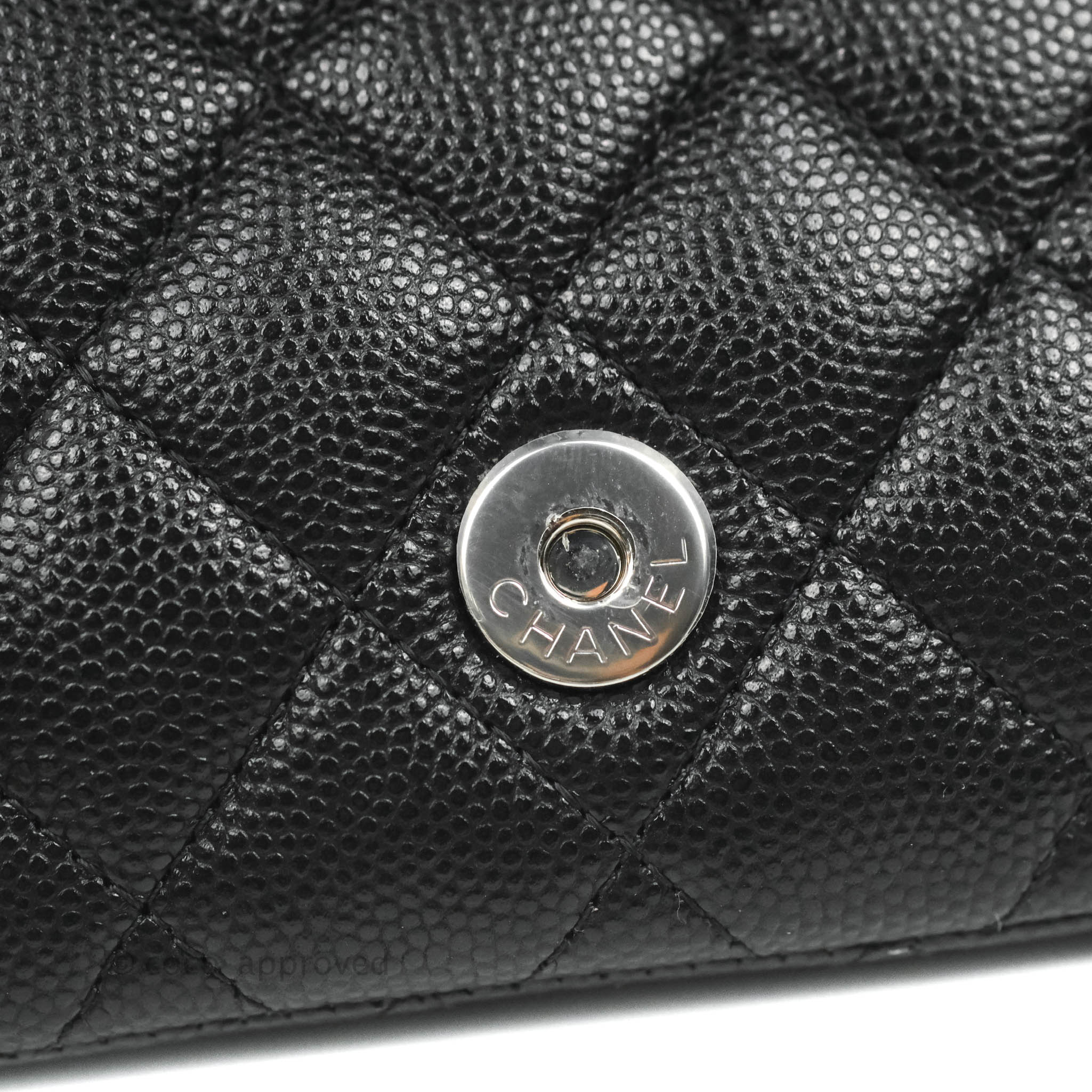 Chanel Quilted Glasses Case With Chain Black Caviar Silver Hardware