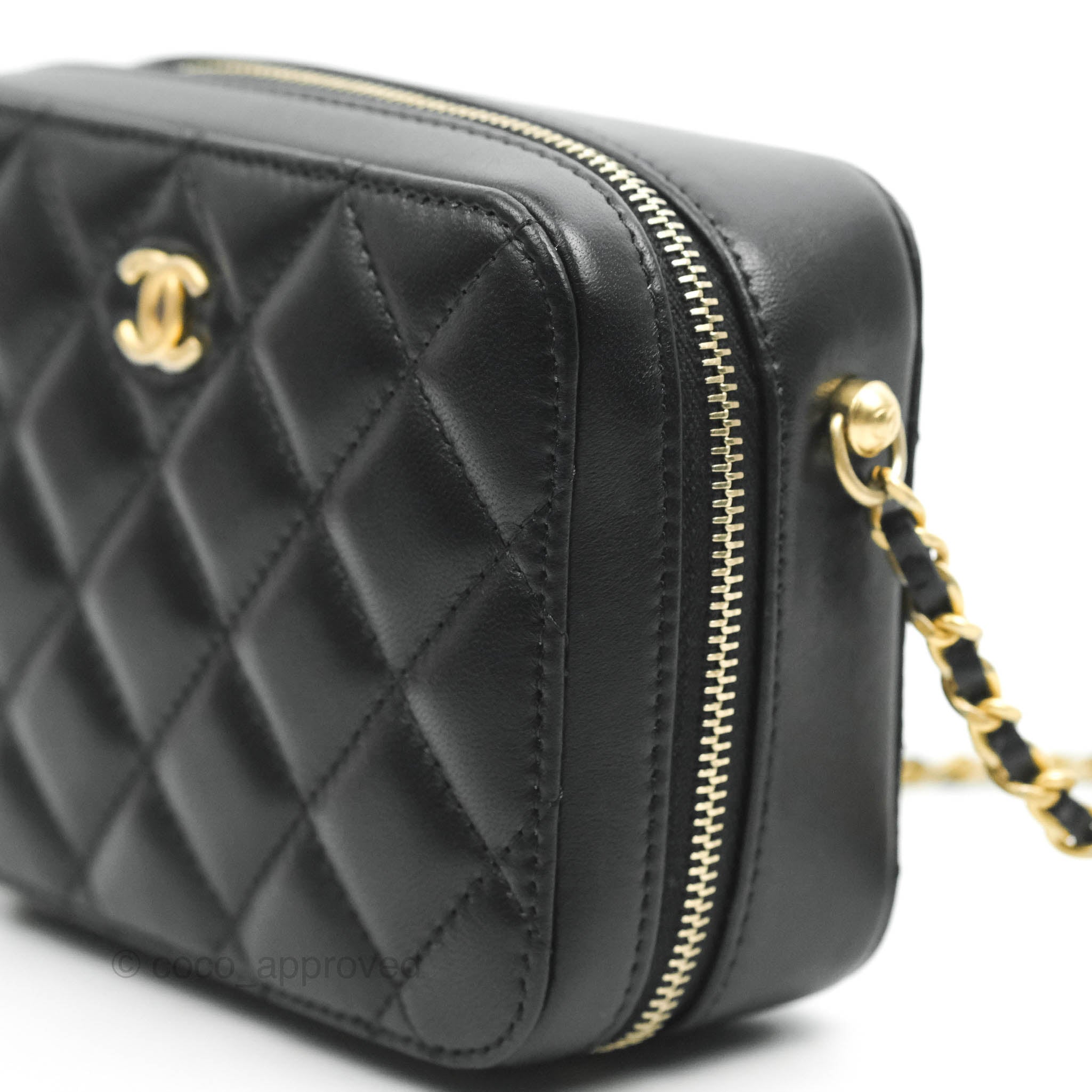 Chanel Pearl Crush Quilted Camera Bag Black Lambskin Aged Gold