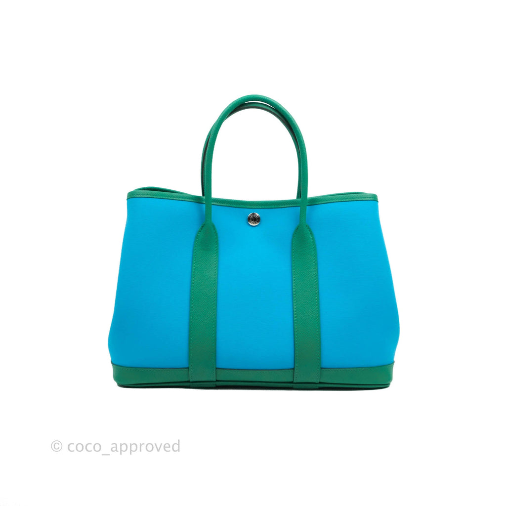 Hermès Garden Party 30 Canvas Bleu Azteque/Menthe/Jade