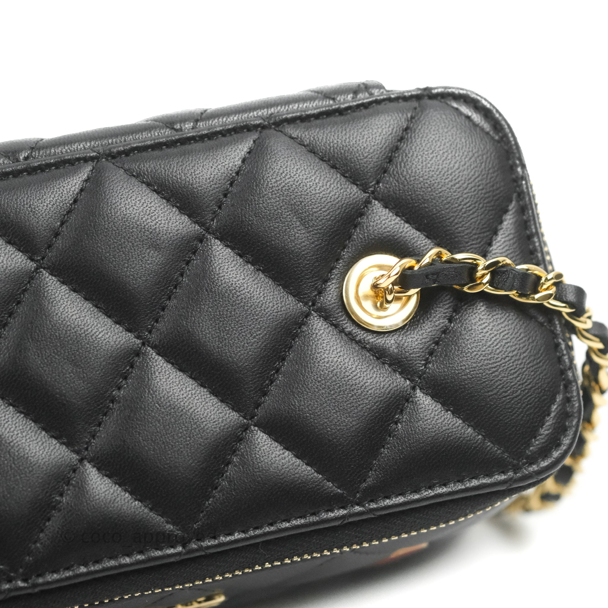 CHANEL Lambskin Crochet Quilted Small Vanity Case With Chain Black