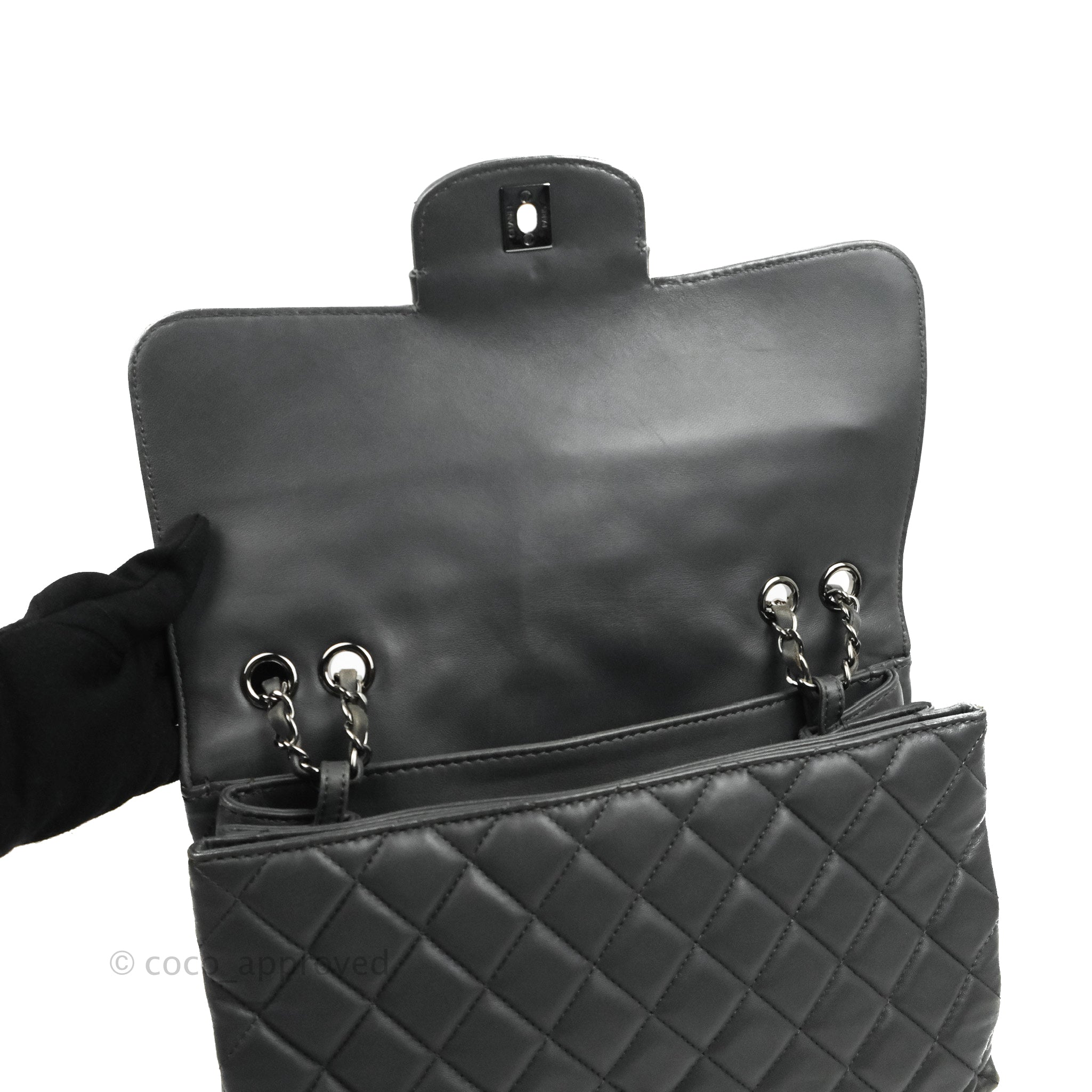 Chanel Quilted Jumbo Coco Loop Flap Dark Grey Lambskin Silver Hardware –  Coco Approved Studio