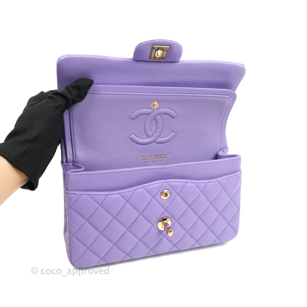 Chanel Small Classic Quilted Flap Purple Caviar Gold Hardware