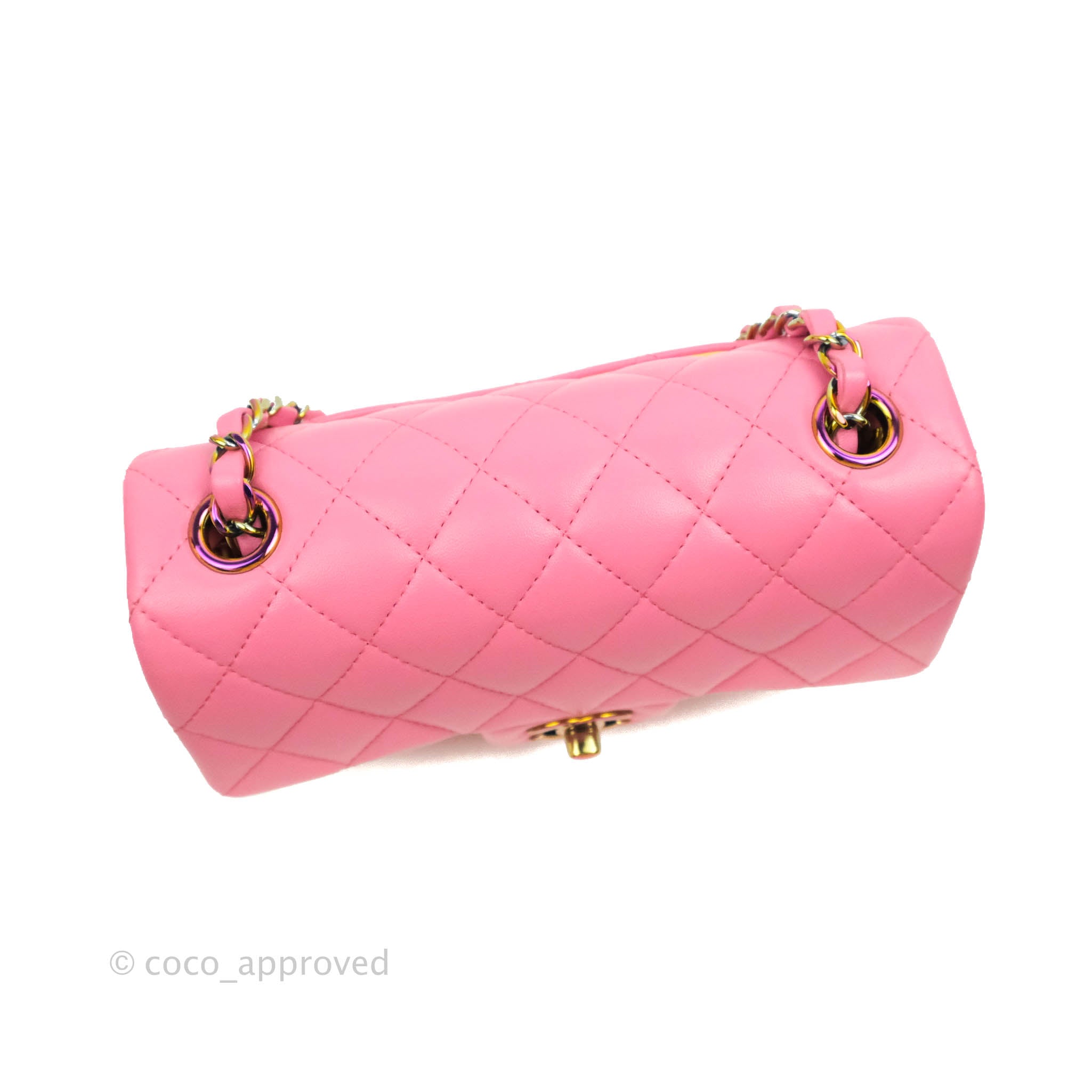 Chanel Mini Rectangular Pink Lambskin Rainbow Hardware – Coco Approved  Studio