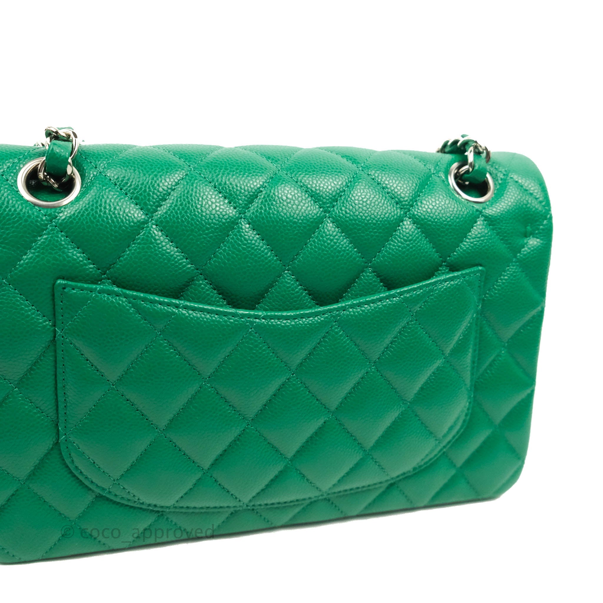 CHANEL Iridescent Caviar Quilted Flap Card Holder Green 237698