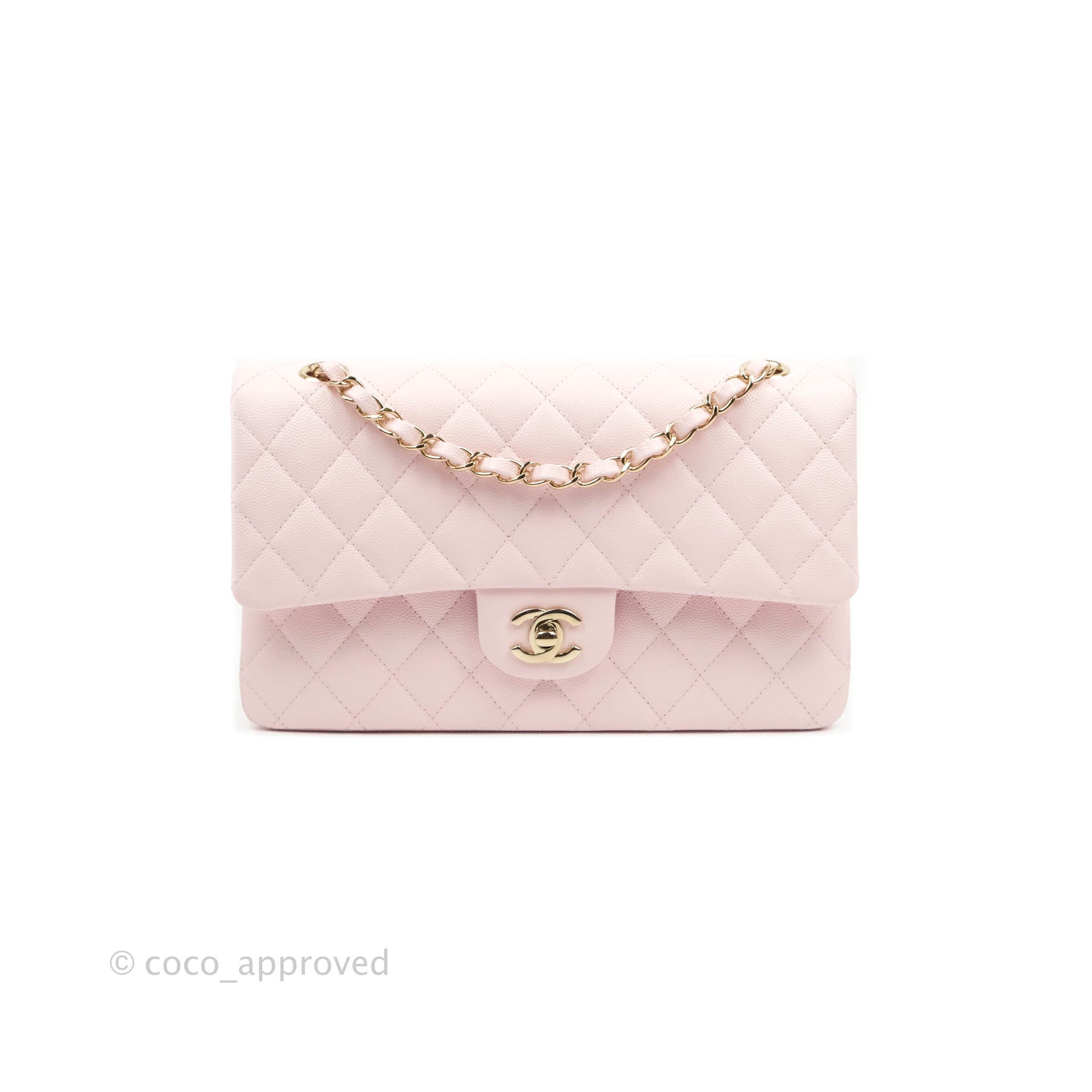 Chanel Classic M/L Medium Flap Quilted Light Pink Caviar Gold Hardware 22P