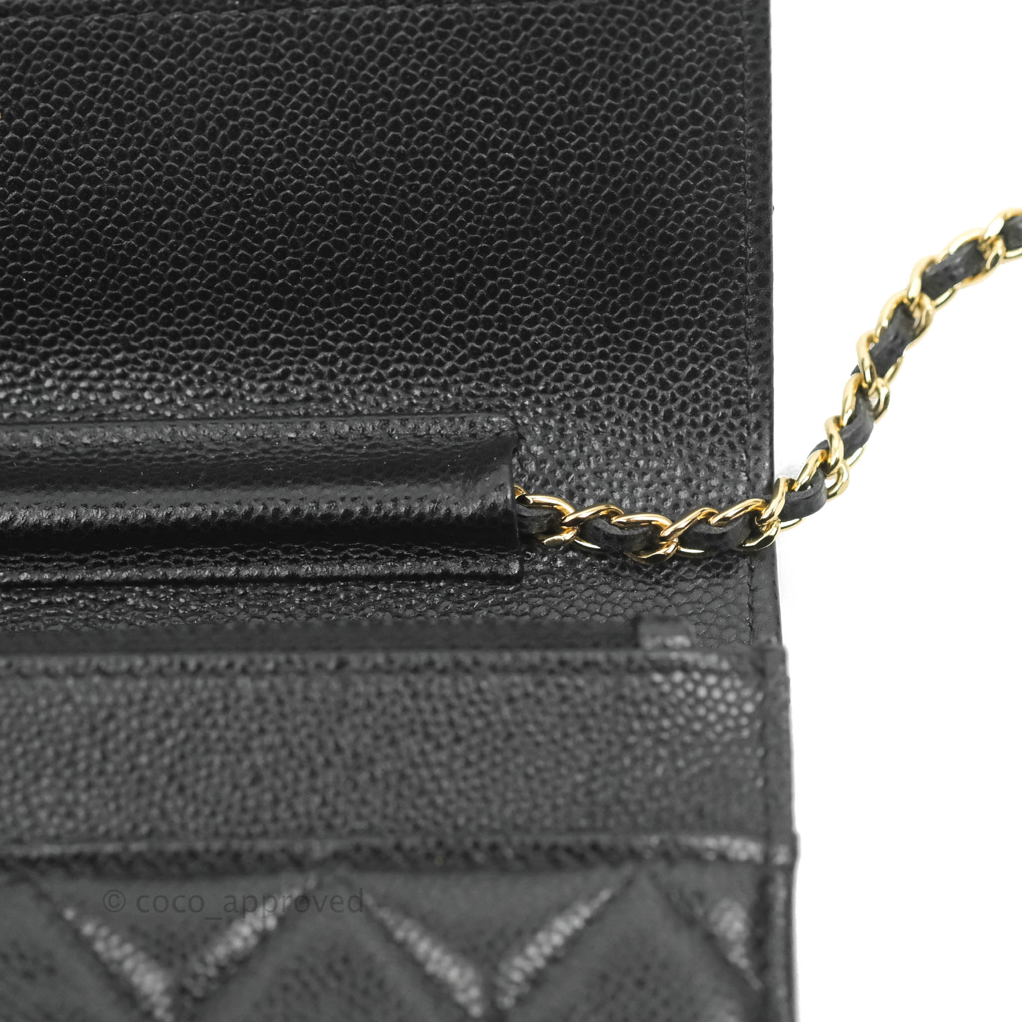 Chanel Quilted Wallet on Chain WOC CC Coco Chain Black Caviar Gold Har – Coco  Approved Studio