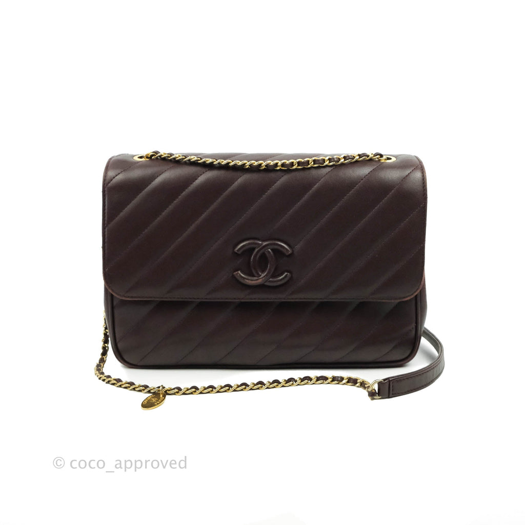 Chanel CC Signature Flap Bag Diagonal Burgundy Calfskin Aged Gold Hardware