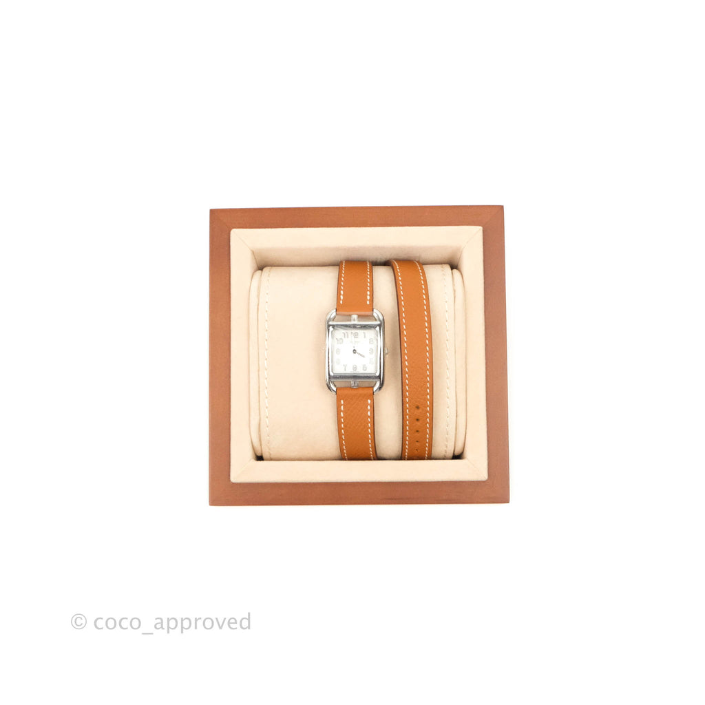 Hermès Cape Cod Steel Watch in Gold Calfskin Strap