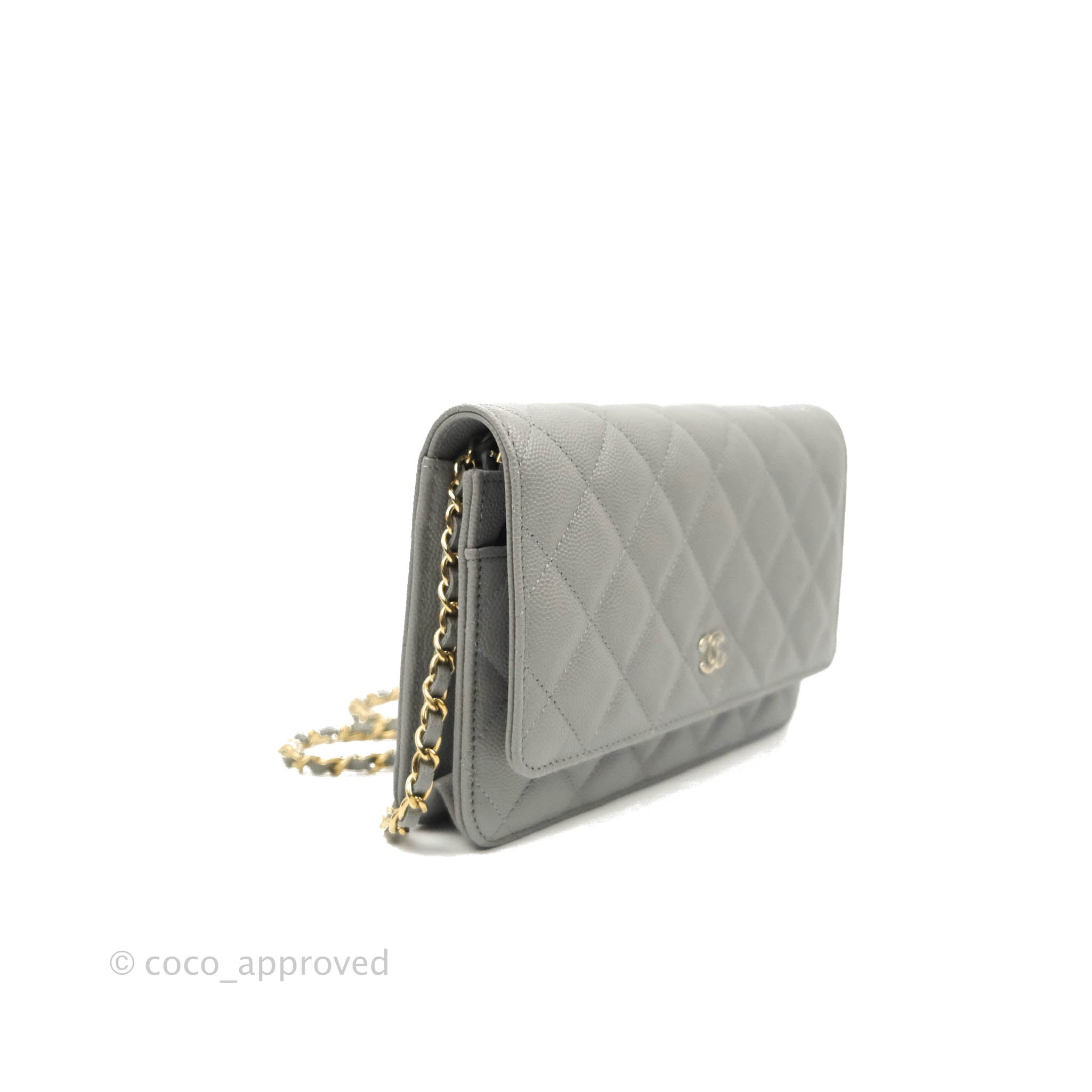 Chanel Lambskin Quilted CC Pearl Crush Wallet on Chain Woc Grey