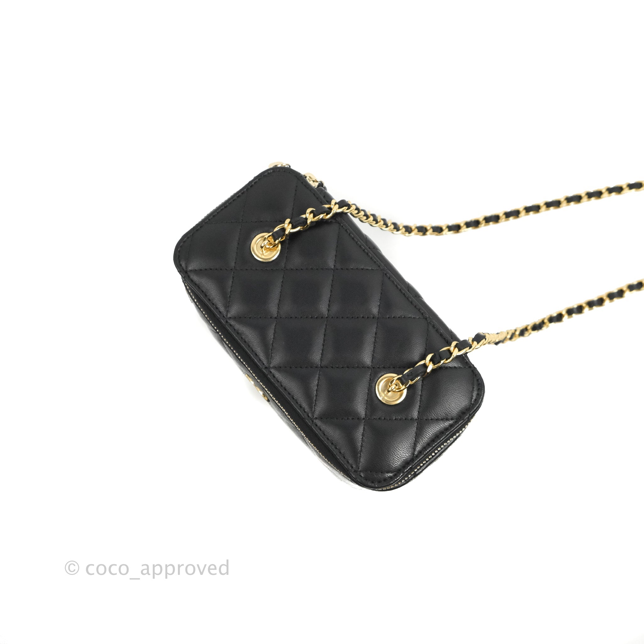 New CHANEL 23A BLACK Vanity Case Clutch Gold Chain PEARLS Evening  Minaudiere Bag