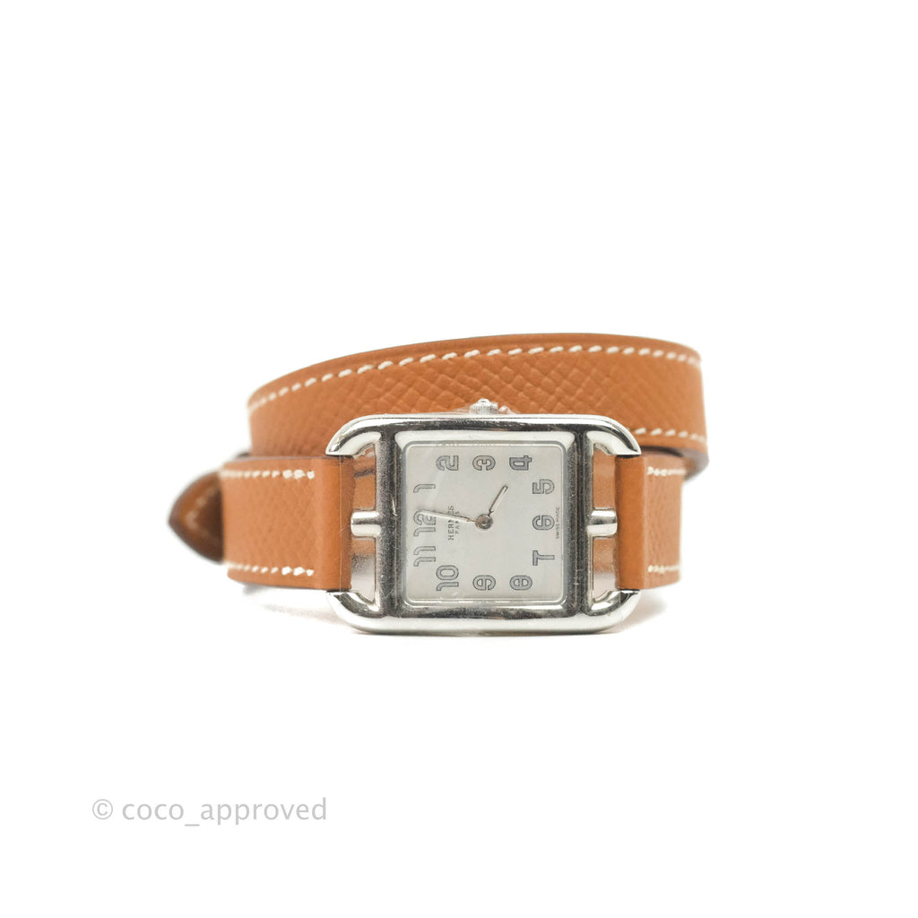 Hermès Cape Cod Steel Watch in Gold Calfskin Strap