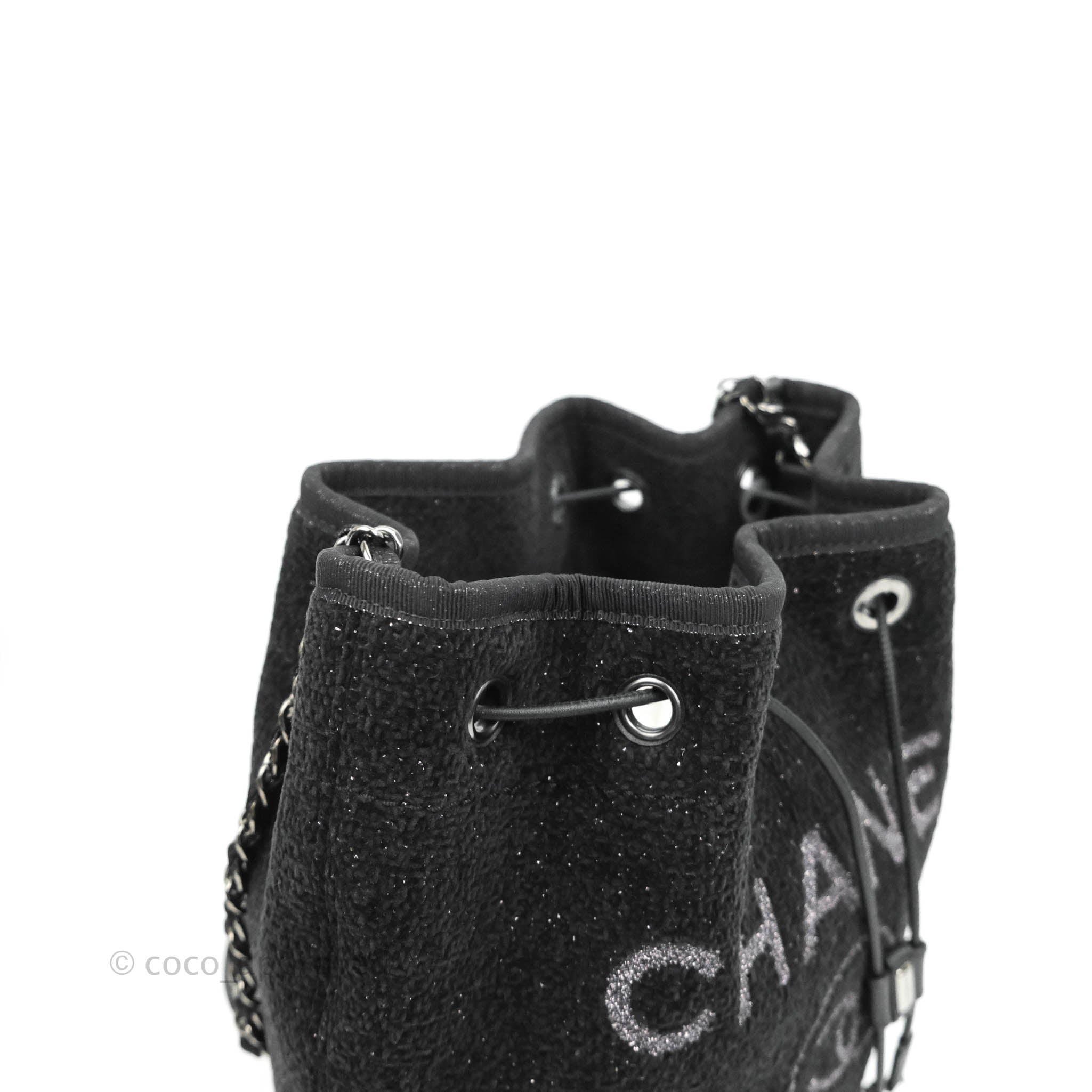Chanel Deauville Drawstring Bucket Bag Raffia with Glitter Detail Medium  Blue 11948977