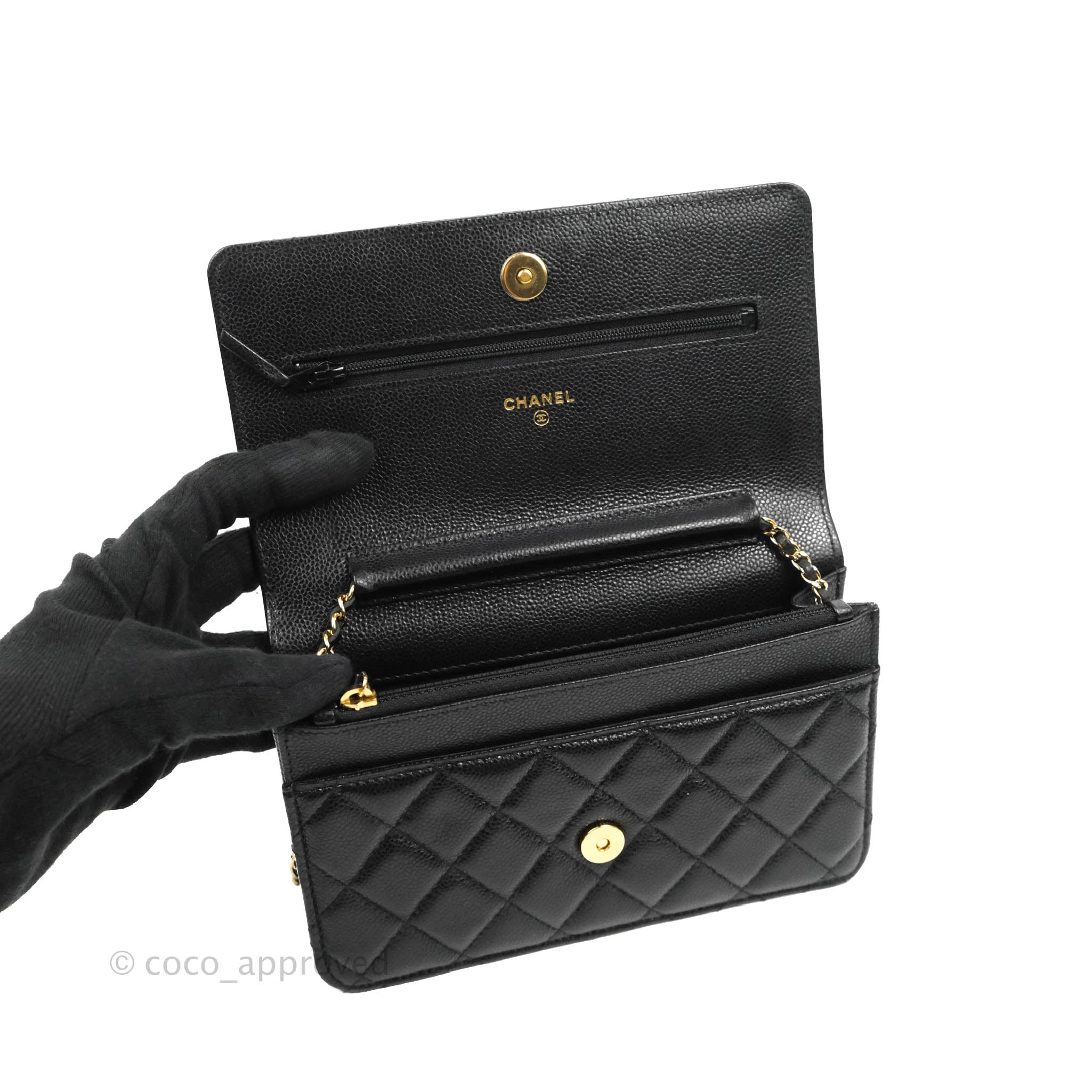 Chanel Quilted Wallet on Chain WOC Black Caviar Gold Hardware