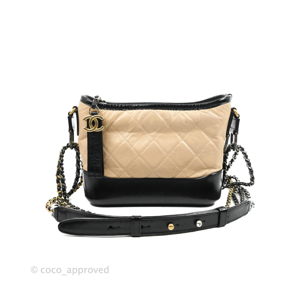 Chanel Calfskin Quilted Small Gabrielle Hobo Black Beige