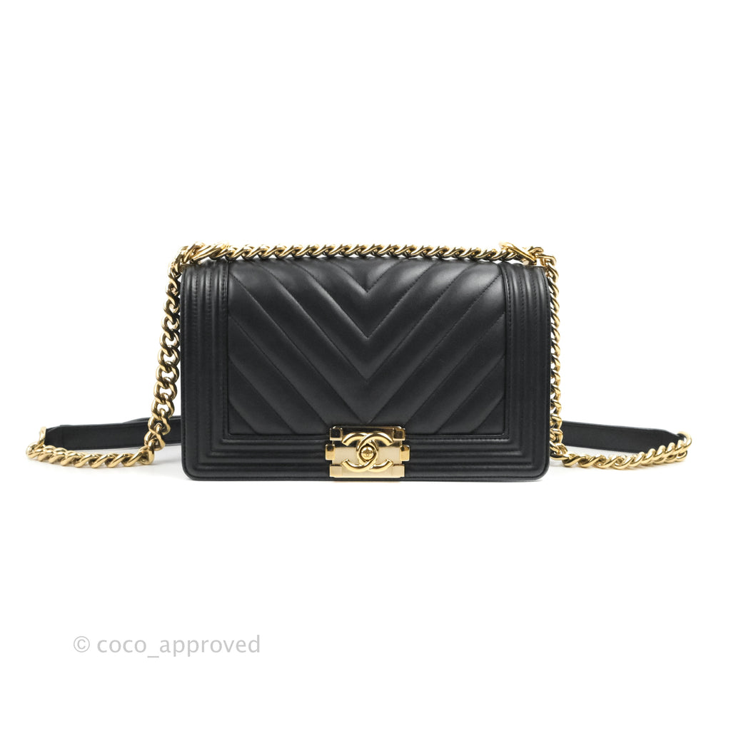 Chanel Chevron Medium Boy Black Calfskin Gold Hardware