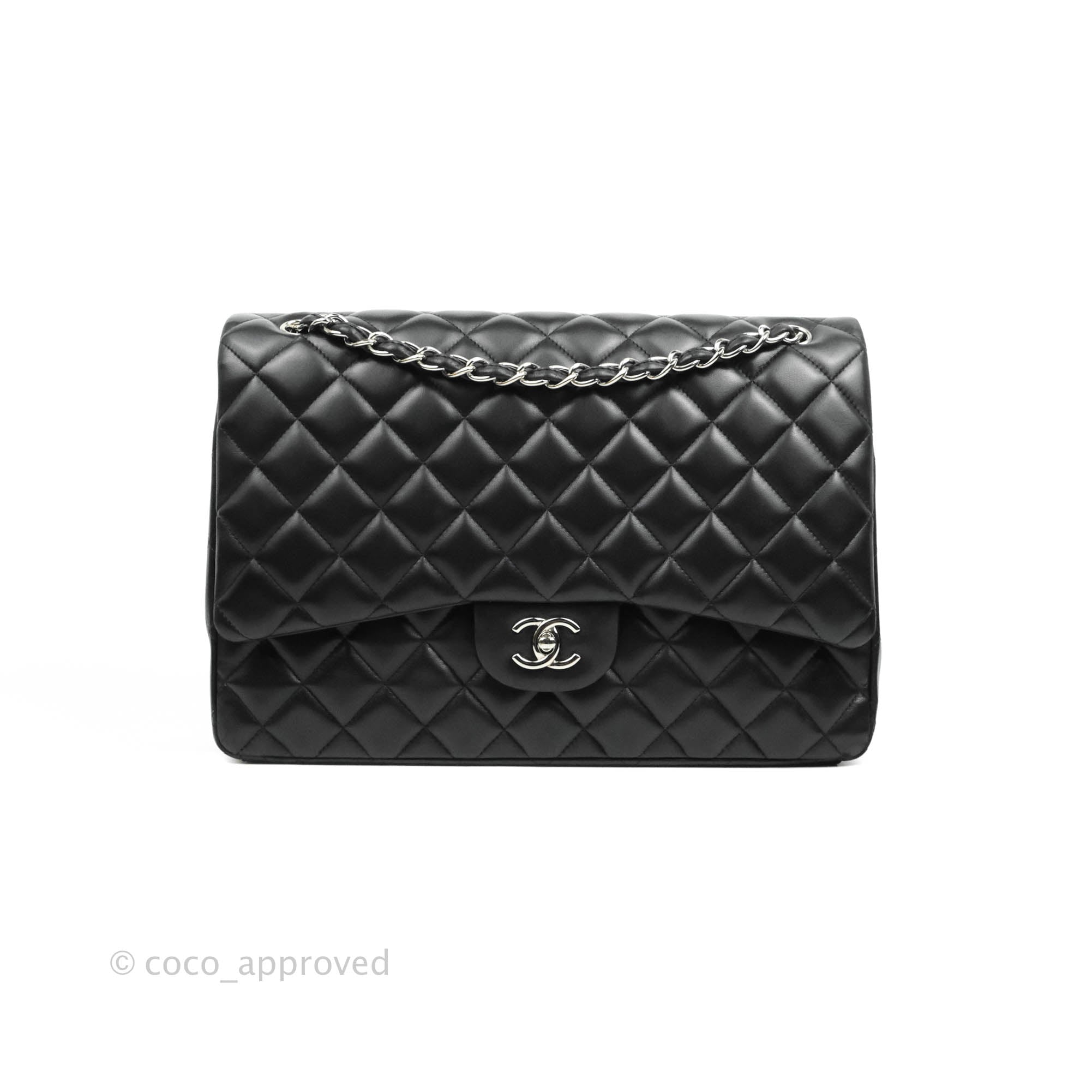 Chanel Quilted Maxi Single Flap Black Lambskin Silver Hardware – Coco  Approved Studio