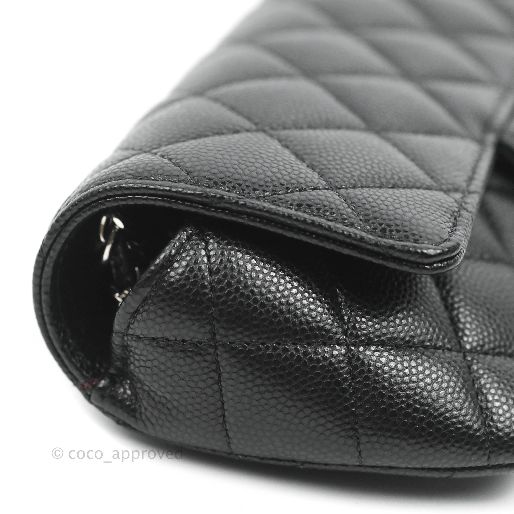 Chanel Quilted Glasses Case With Chain Black Caviar Silver