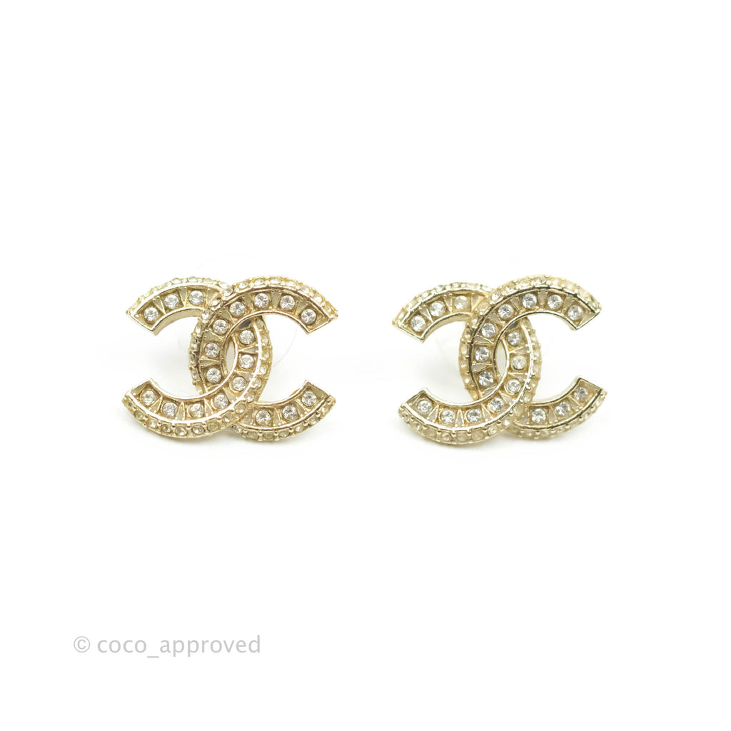 Chanel Crystal CC Earrings Gold Tone 16V