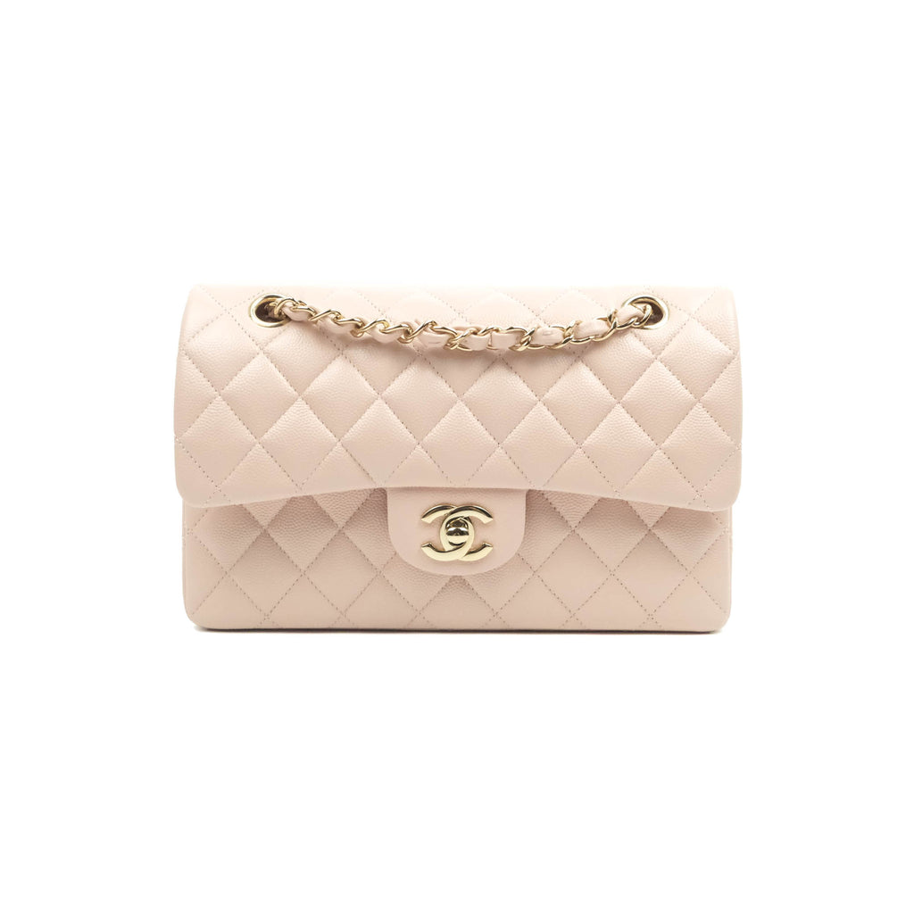Chanel Classic Small S/M Flap Rose Clair Pink Caviar Gold Hardware 21C