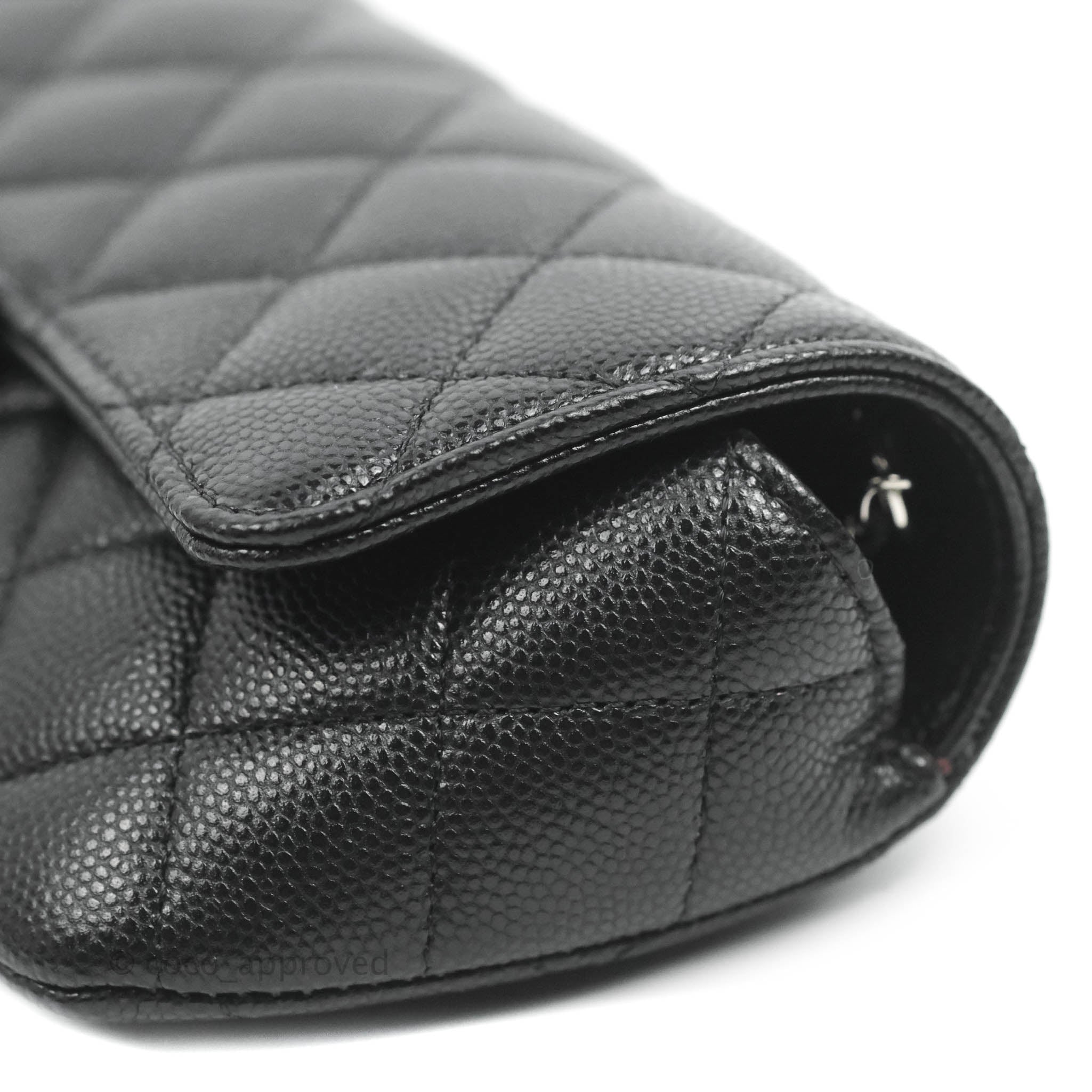 Chanel Quilted Glasses Case With Chain Black Caviar Silver