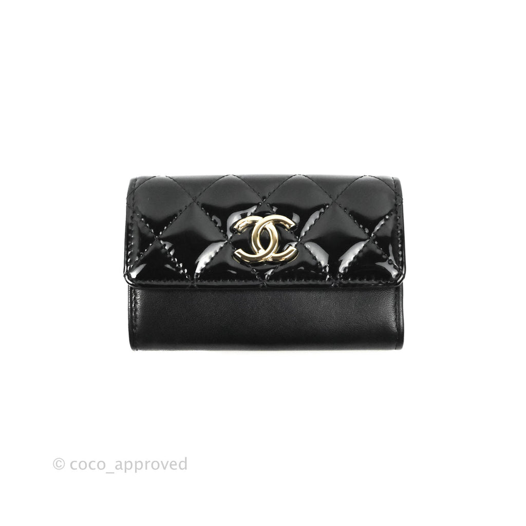 Chanel Quilted Flap Card Holder Black Patent Lambskin Gold Hardware
