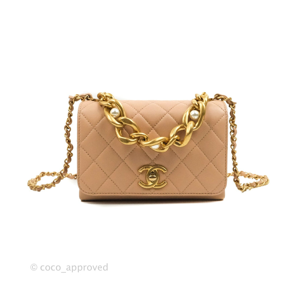 Chanel Pearl Boy Chain Bag Pink Calfskin Aged Gold Hardware