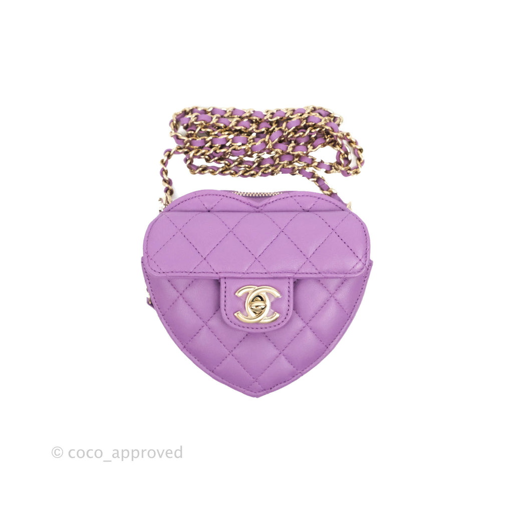 Chanel Small Heart Bag Purple Lambskin Gold Hardware 22S