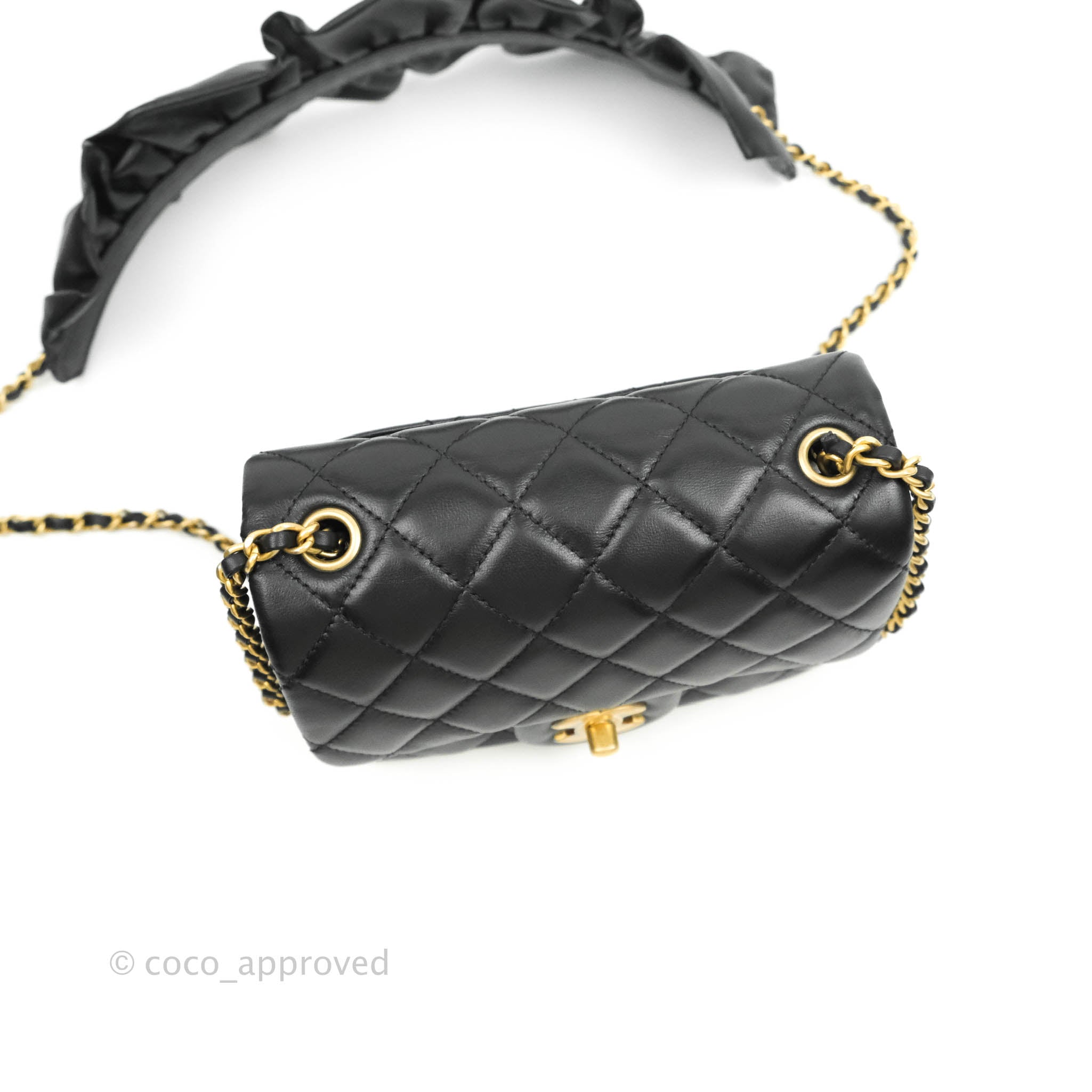 Chanel Romance Mini Square Flap Black Lambskin Aged Gold Hardware