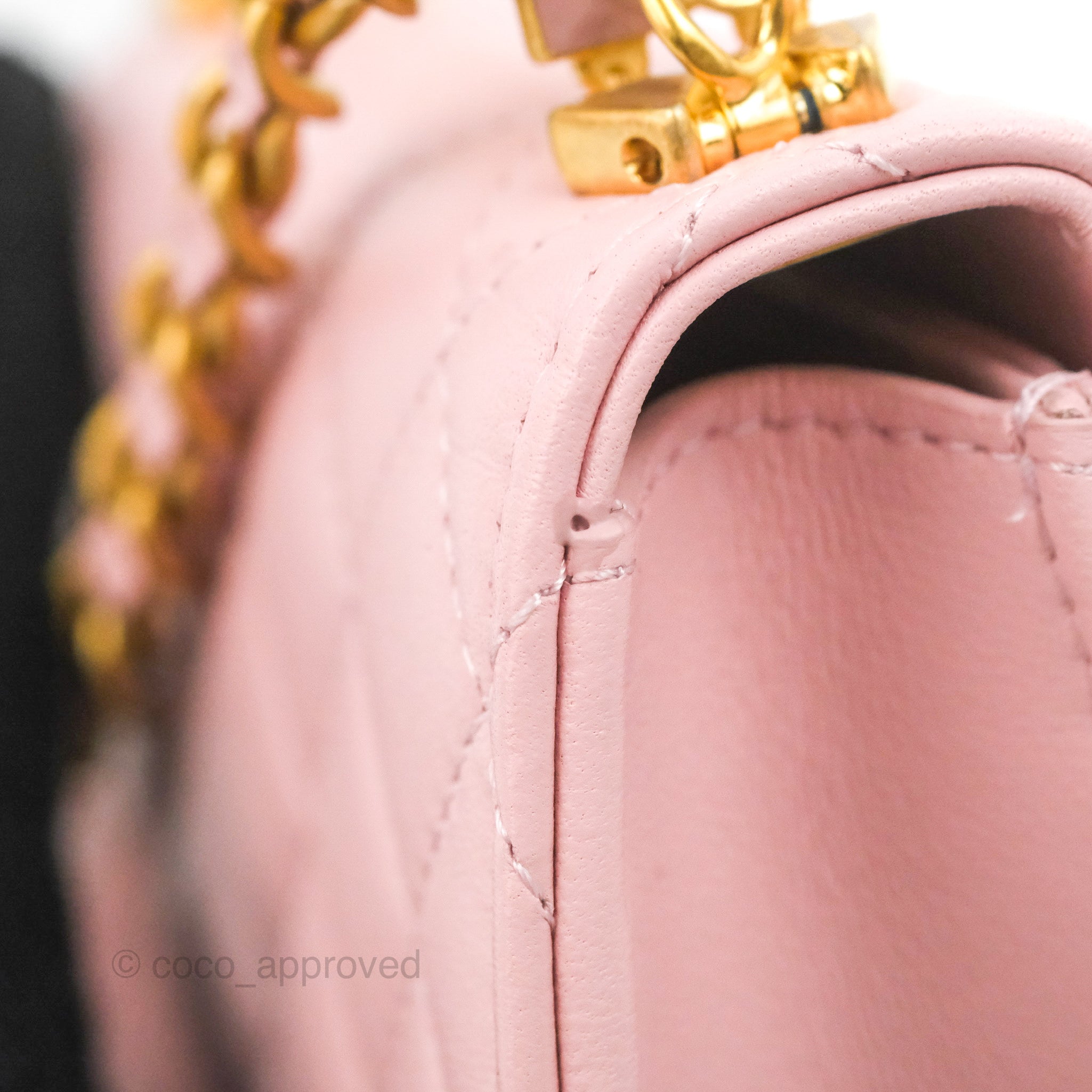 Chanel Enamel Top Handle Phone Holder Pink Lambskin Antique Gold Hardware