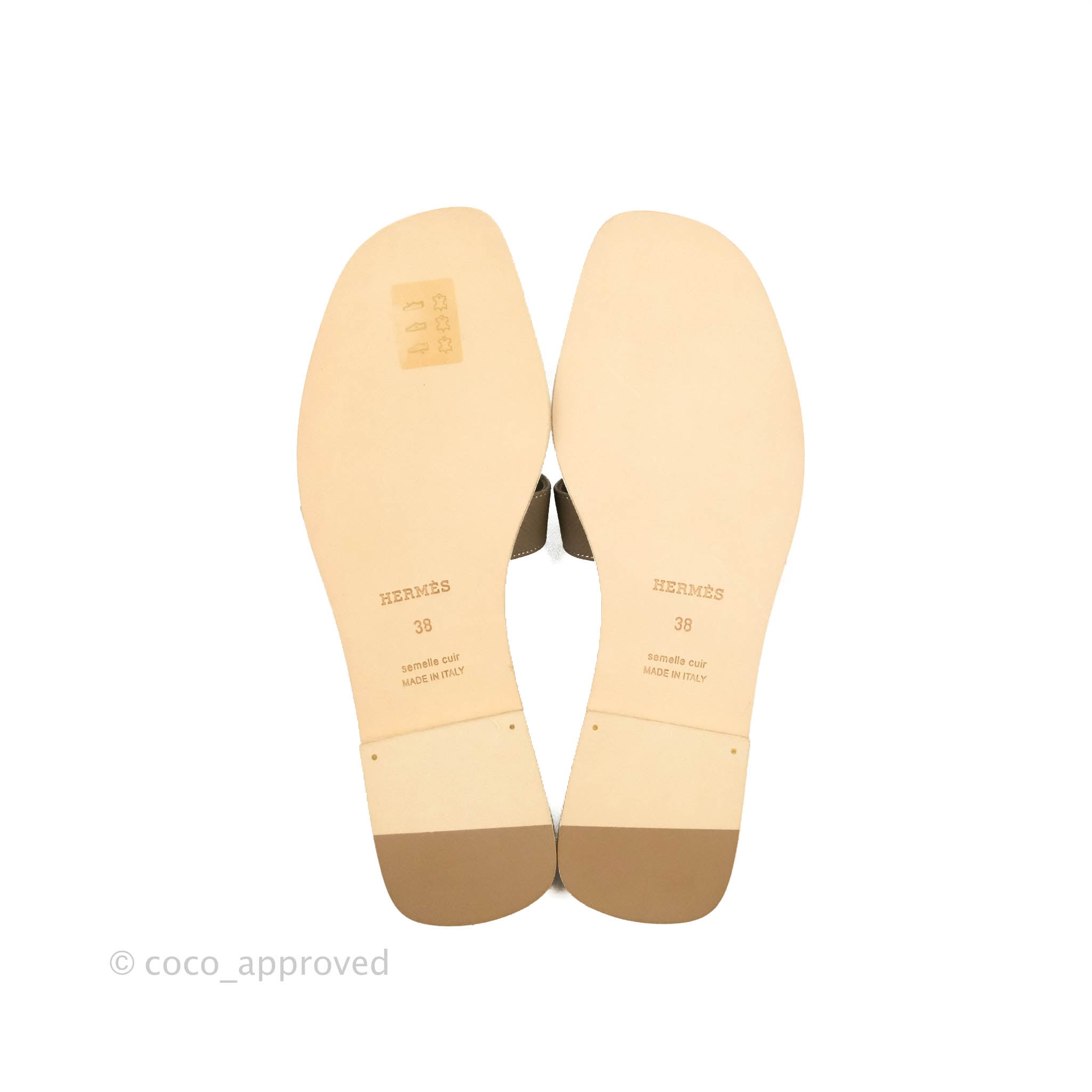 Hermes Oran Sandals Etoupe Epsom Leather Flat Shoes 38