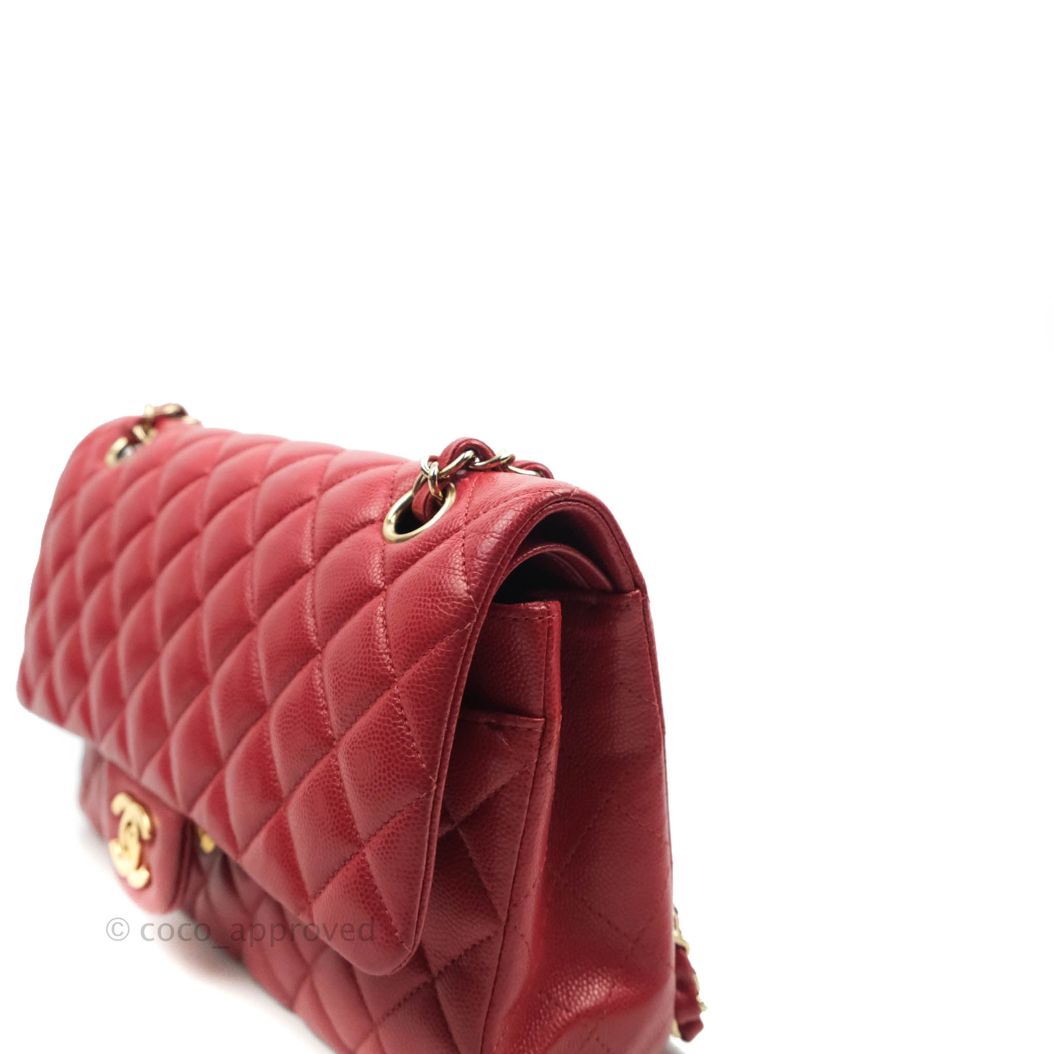 Chanel Classic Double Flap Bag Quilted Caviar Medium Red  eBay