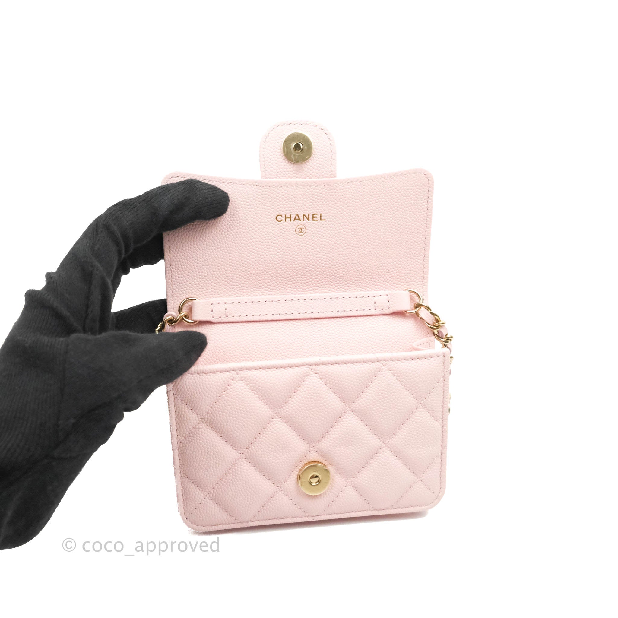 Chanel Mini Wallet With Chain Light Pink Caviar Gold Hardware
