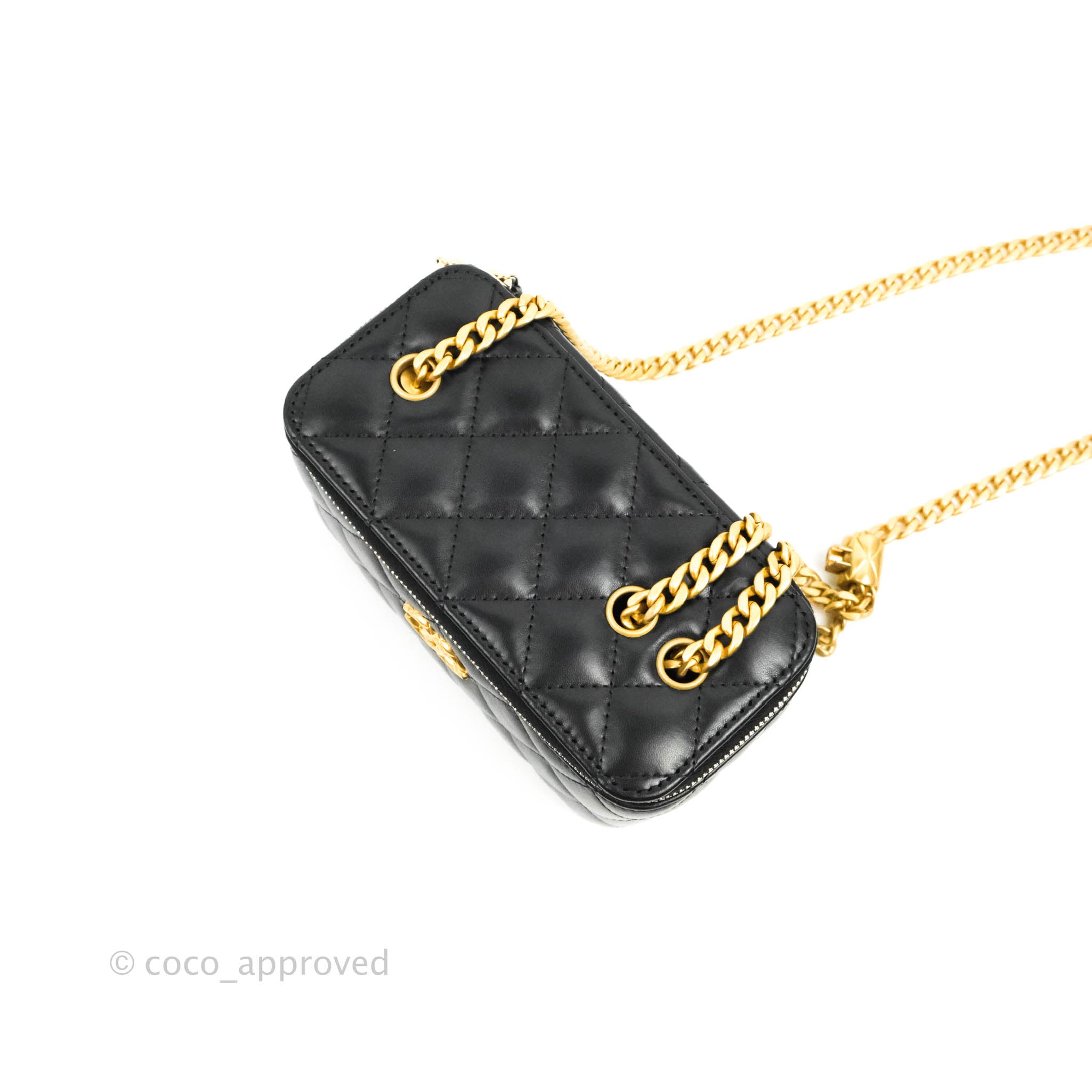 New CHANEL 22K Vanity Clutch COCO Gold CHAIN Black Quilted