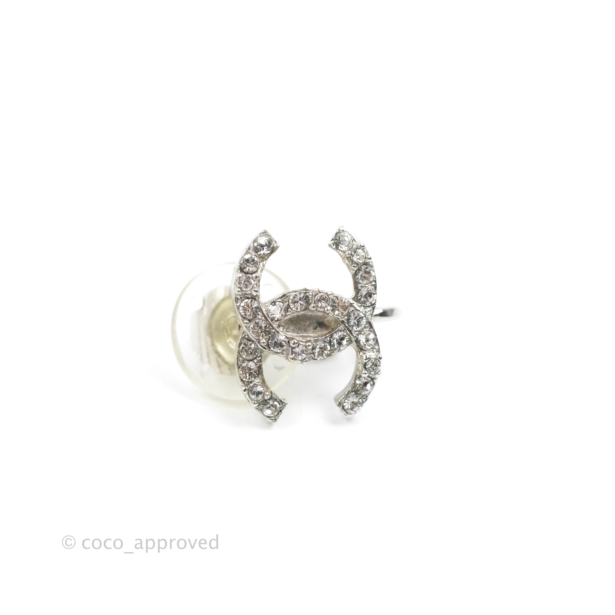 Chanel Crystal CC Earrings Ear Clip Silver Tone 20B – Coco Approved Studio