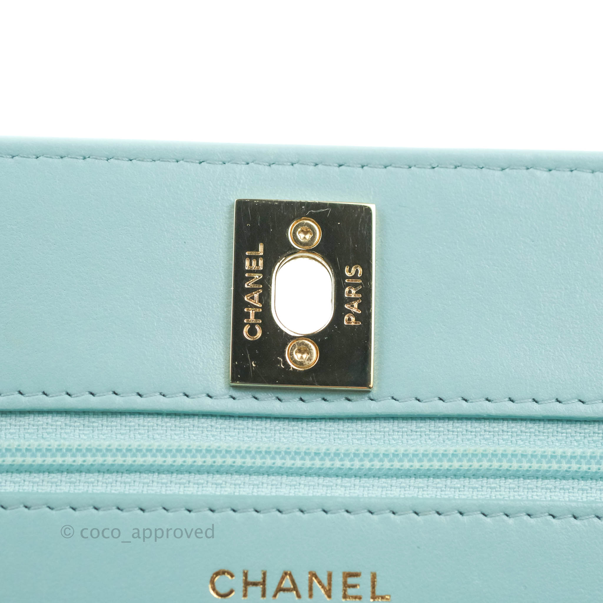 Chanel Trendy CC Quilted Wallet on Chain WOC Tiffany Blue Lambskin