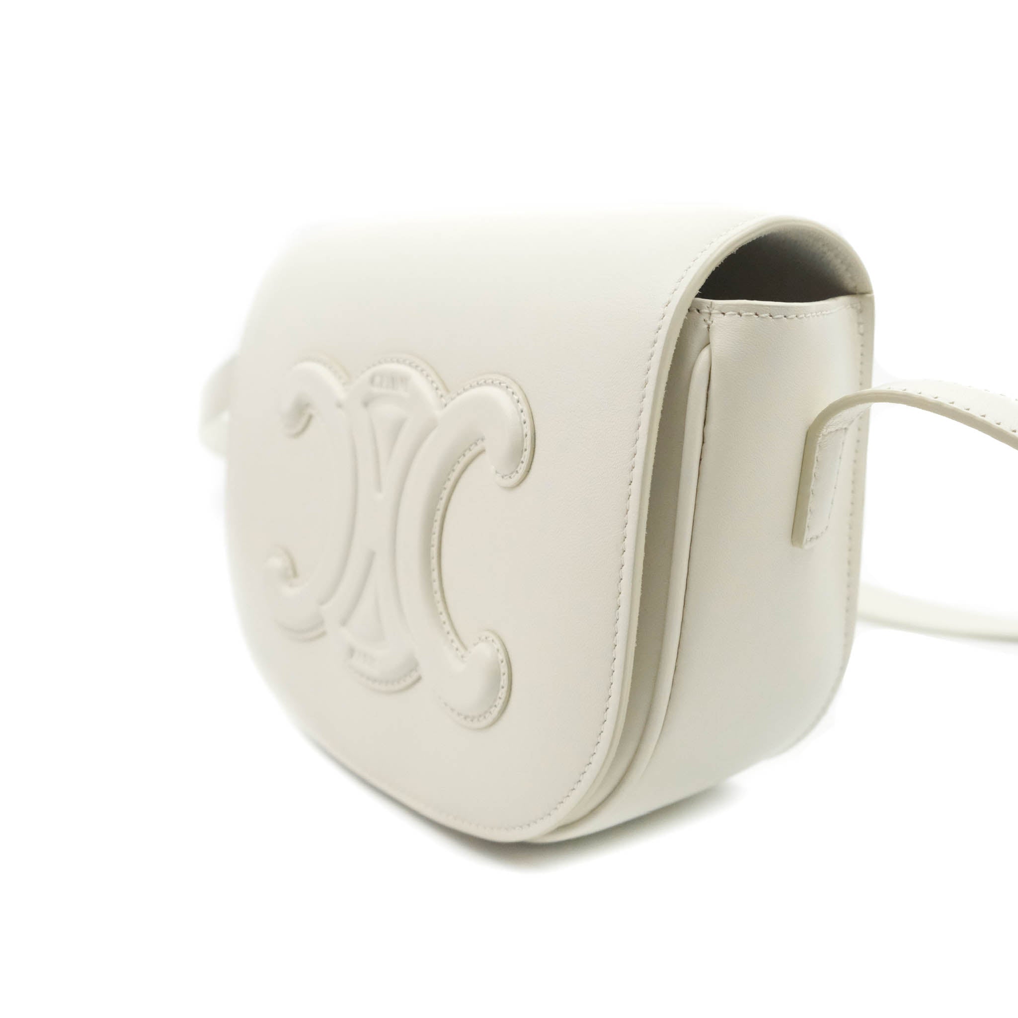 Celine Folco Cuir Triomphe White Smooth Calfskin – Coco Approved ...