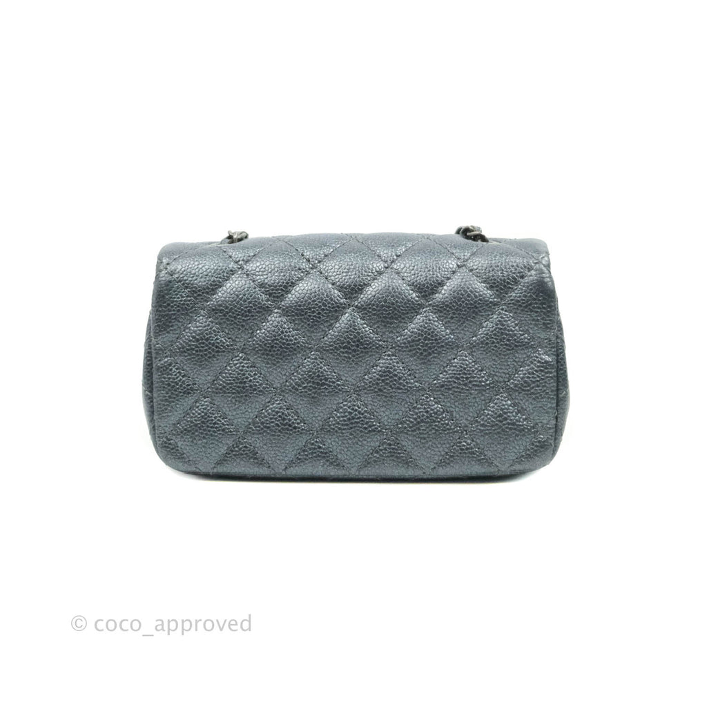 Chanel Quilted Extra Mini Rectangular Flap Metallic Dark Grey Caviar Ruthenium Hardware