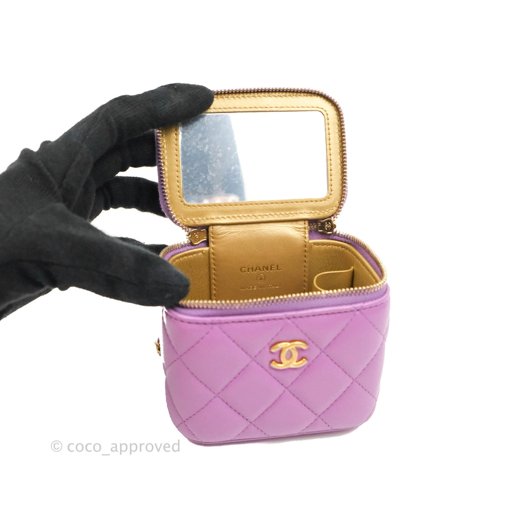 Chanel Classic Mini Pearl Crush Vanity With Chain Purple Lambskin Aged Gold Hardware