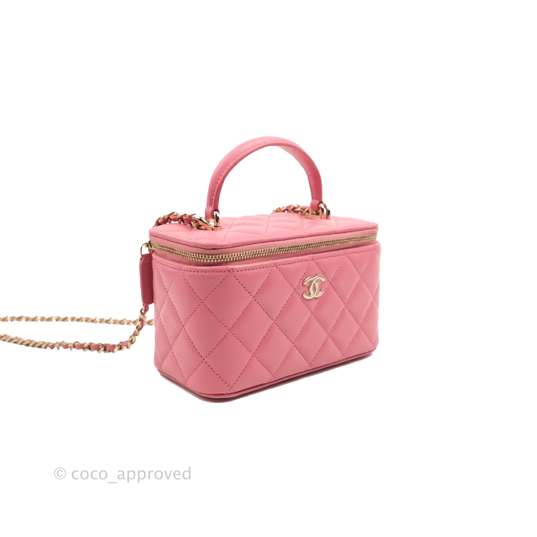 Chanel Vanity Rectangular Top Handle Pink Lambskin Gold Hardware