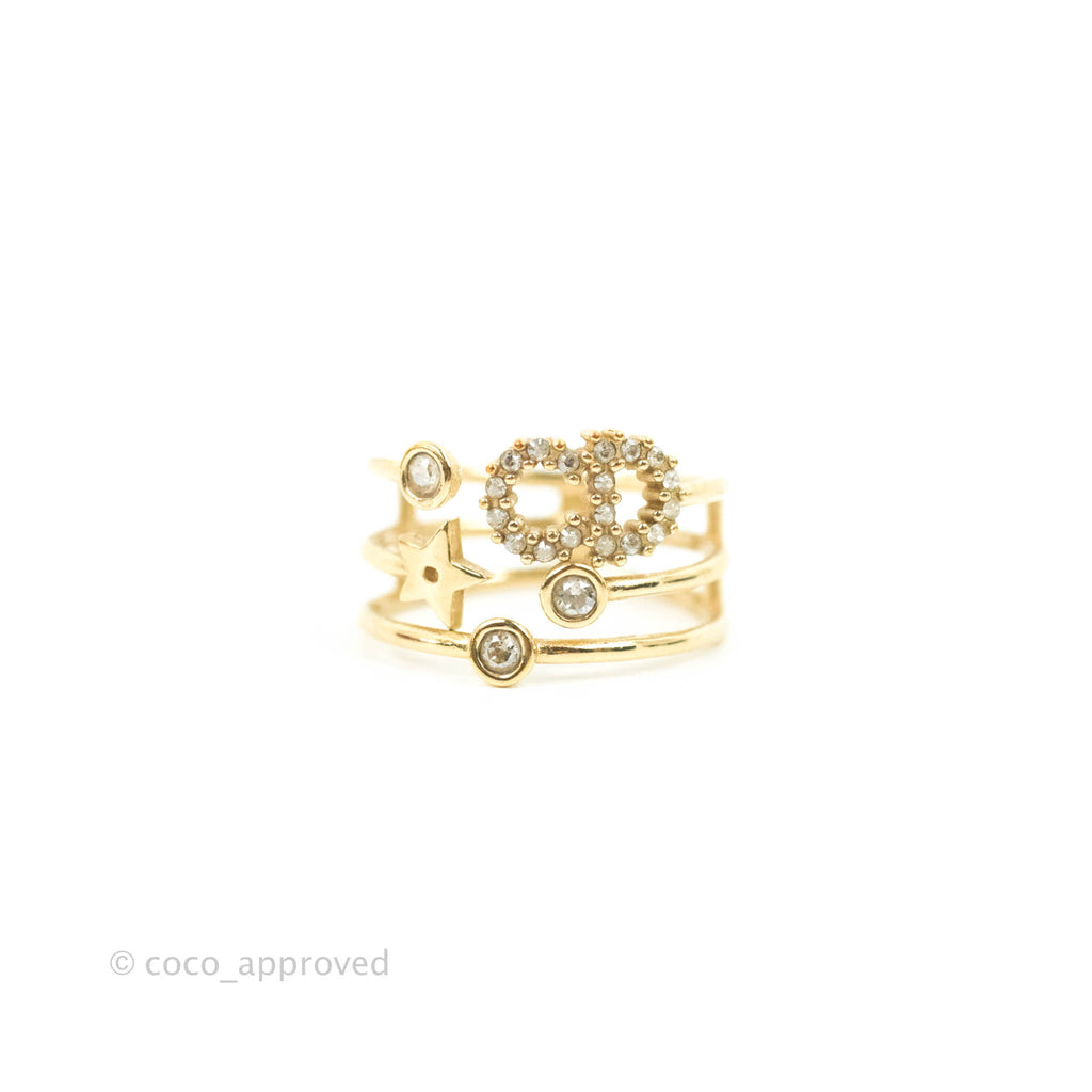 Christian Dior Shiny-D Ring Crystals Gold Tone Size S