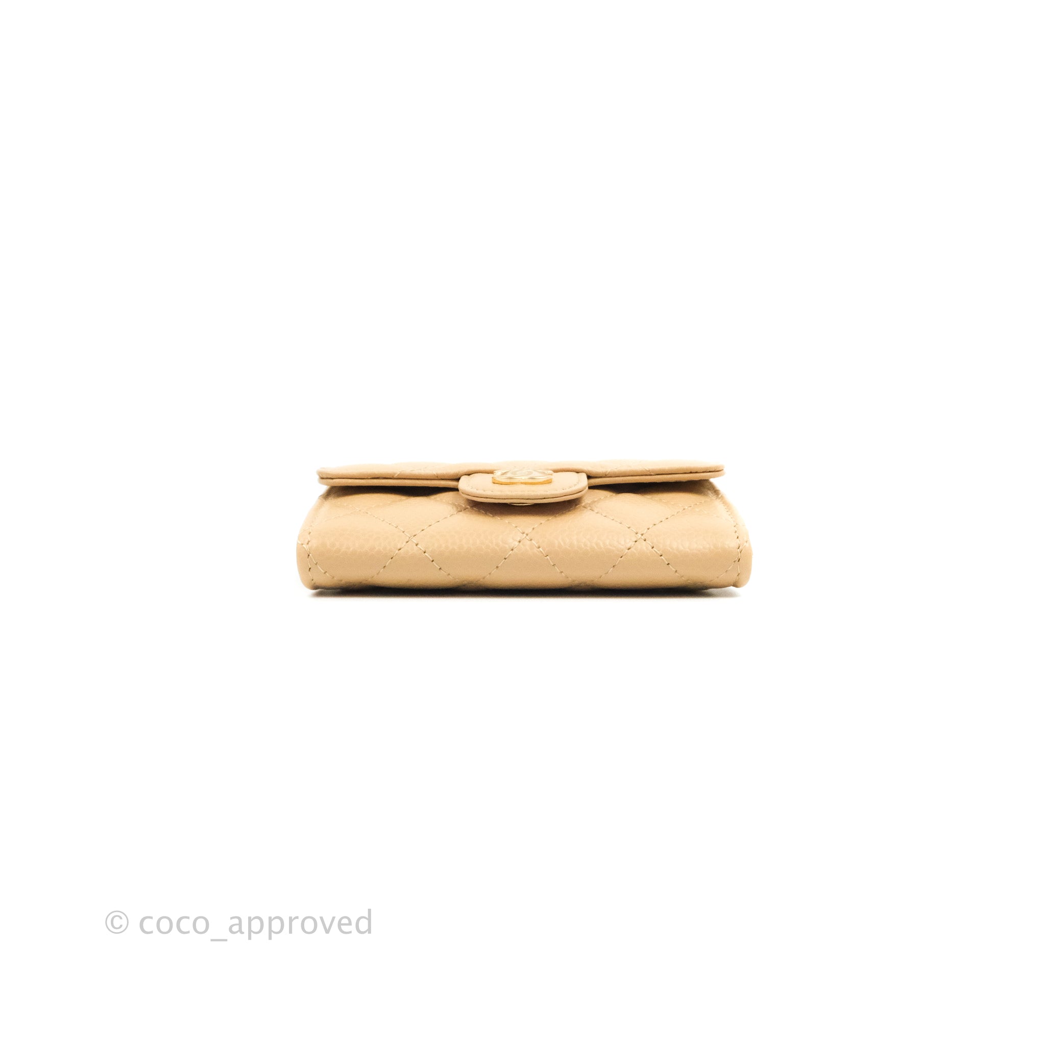 Chanel Quilted Flap Card Holder Beige Caviar Gold Hardware – Coco