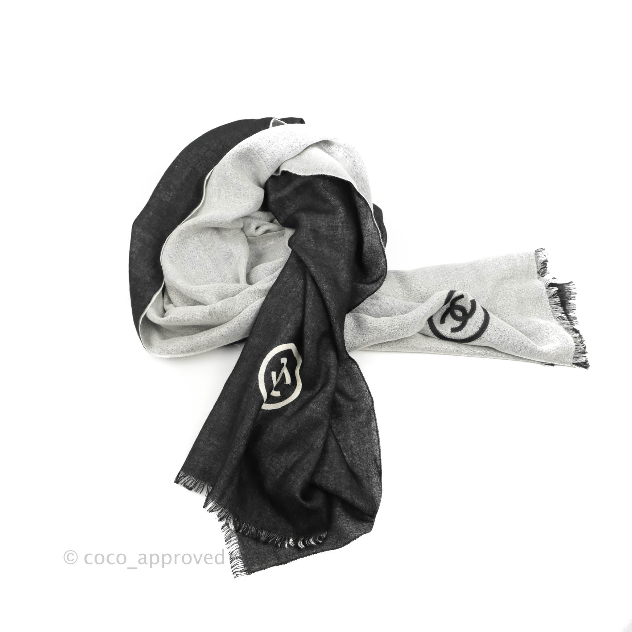 Chanel CC Cashmere Silk Scarf Black & White – Coco Approved Studio