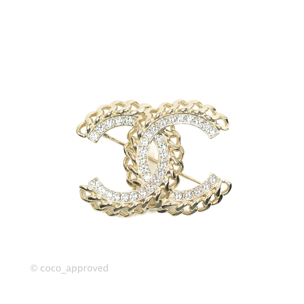 Chanel CC Crystal Chain Brooch Gold Tone 21C