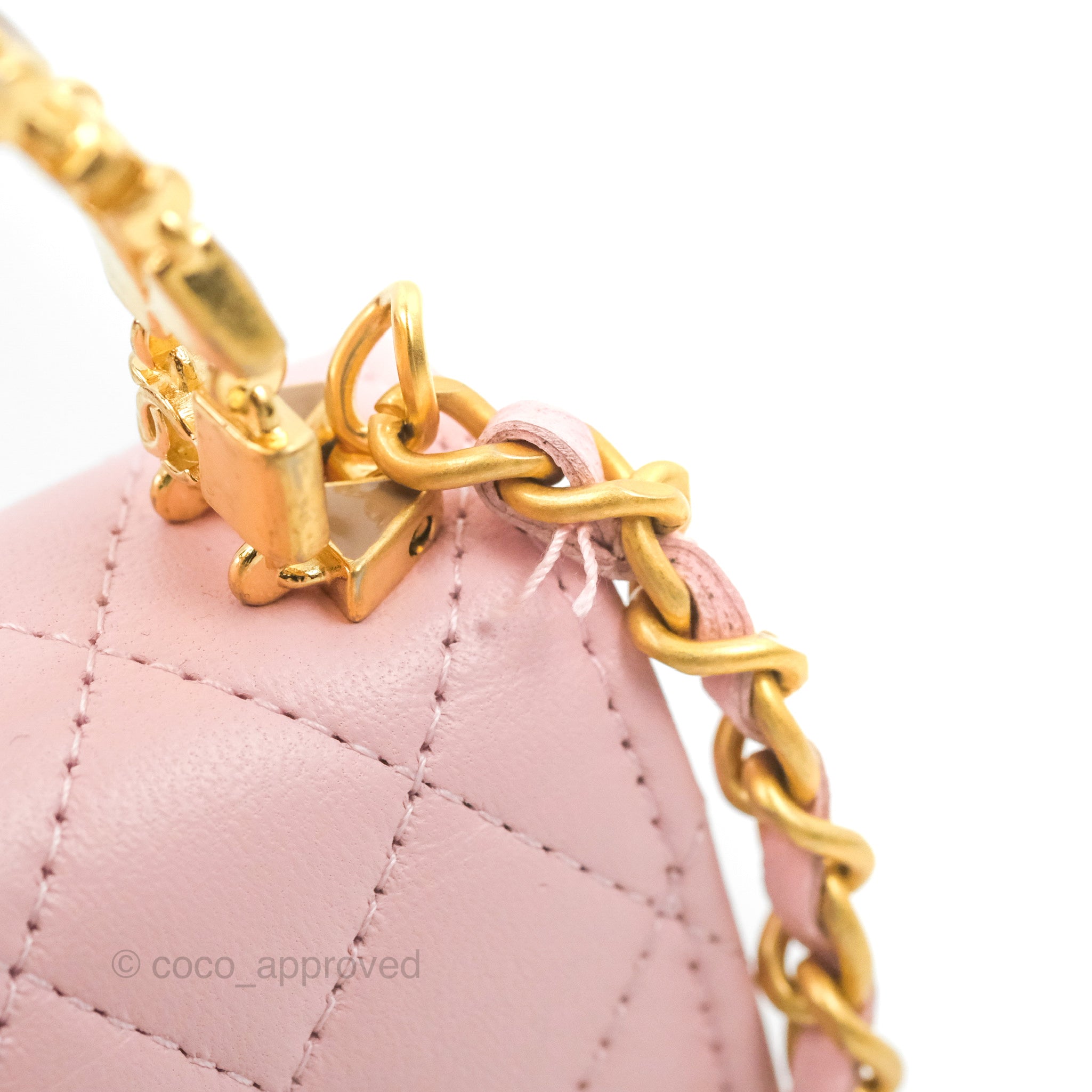 Chanel Enamel Top Handle Clutch with Chain Pink Lambskin Aged Gold
