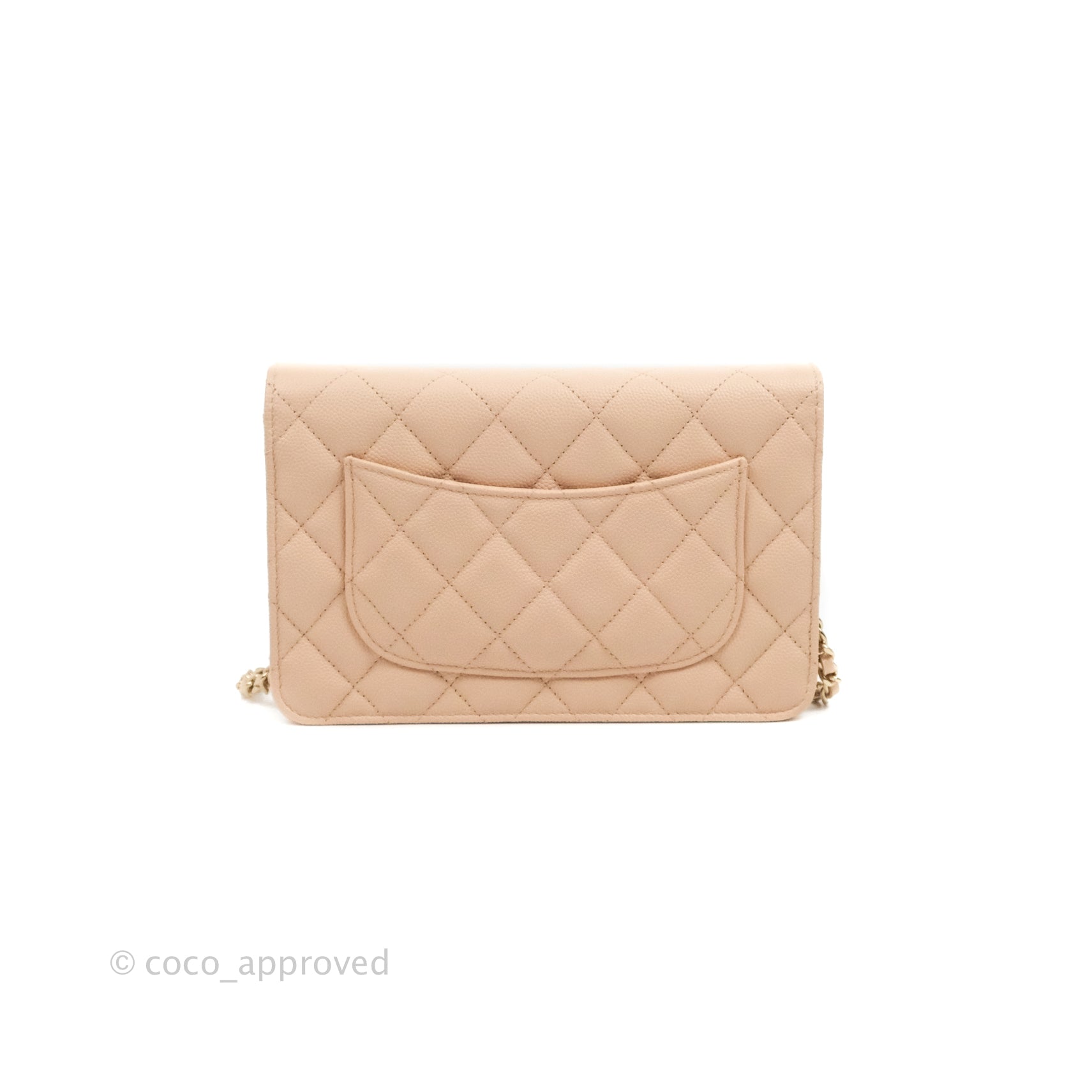 Chanel Beige Shiny Quilted Calfskin Perfect Fit Wallet On Chain