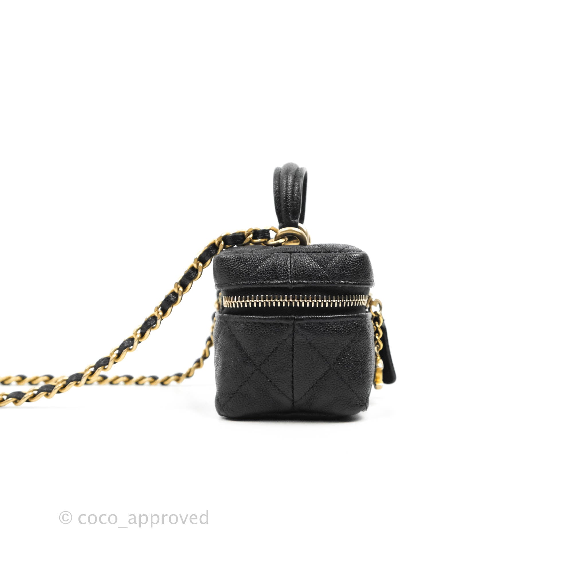 Chanel Quilted Mini Top Handle Vanity With Chain Black Caviar Aged