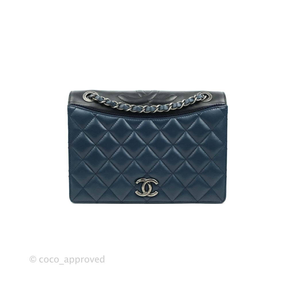 Chanel Quilted Ballerina Small Flap Bag Blue Black Ruthenium Hardware